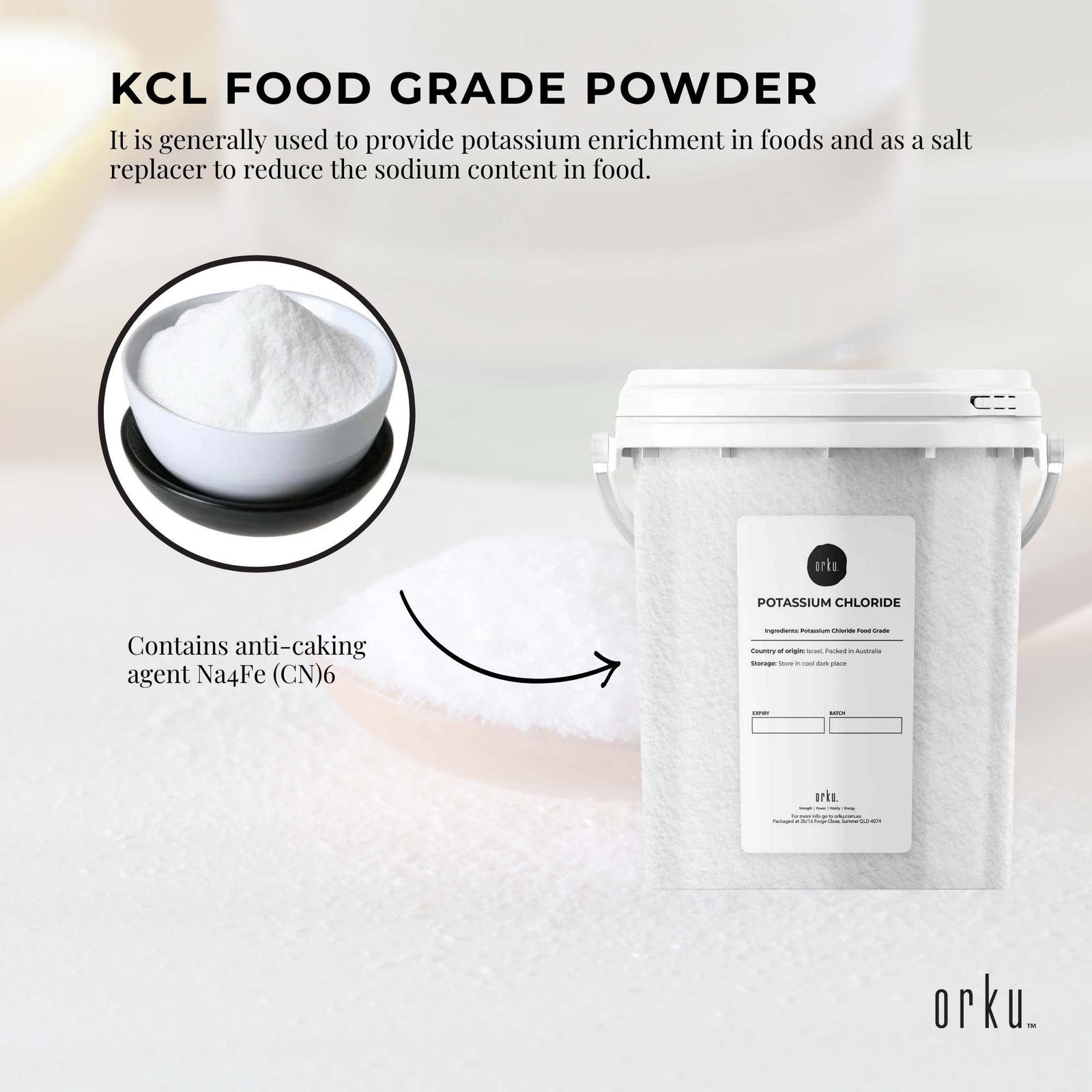 1.3Kg Potassium Chloride Powder Tub - Pure KCL E508 Food Grade Supplement