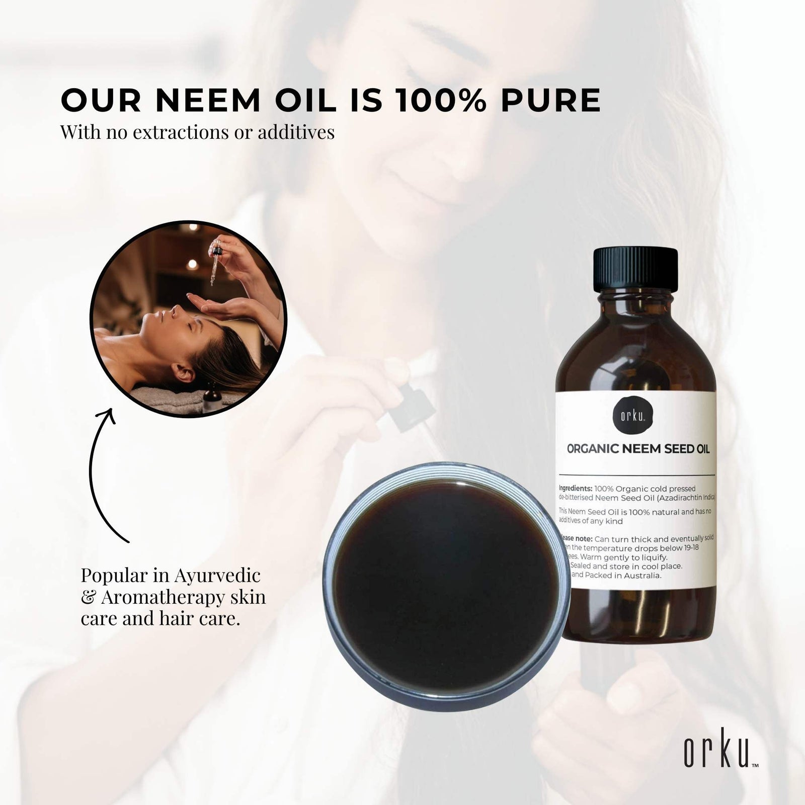 Orku 100ml Organic Neem Seed Oil  Debitterised Cold Pressed Azadirachtin Indica