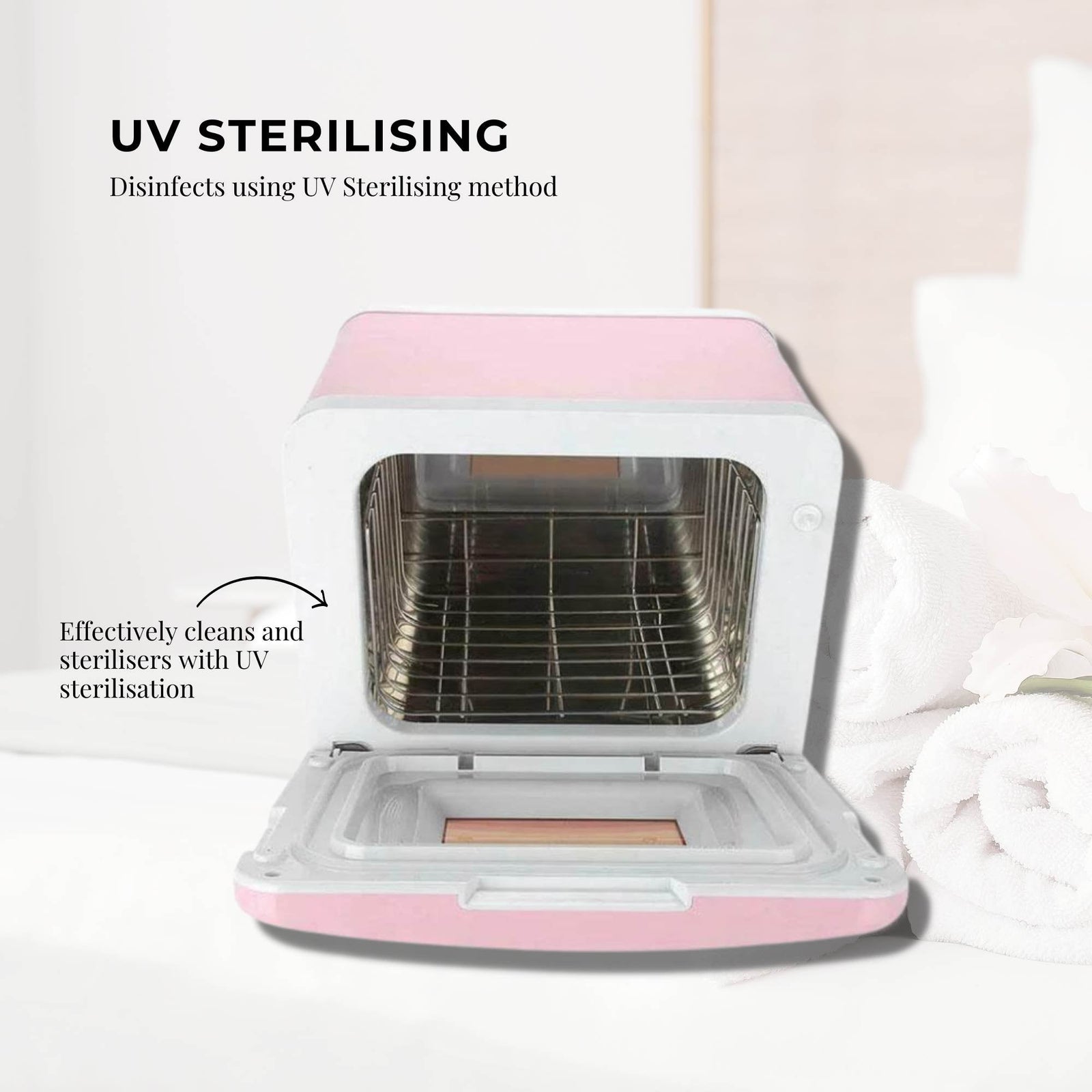 8L Pink Electric Towel Warmer UV Steriliser Cabinet Salon Heat Sanitiser