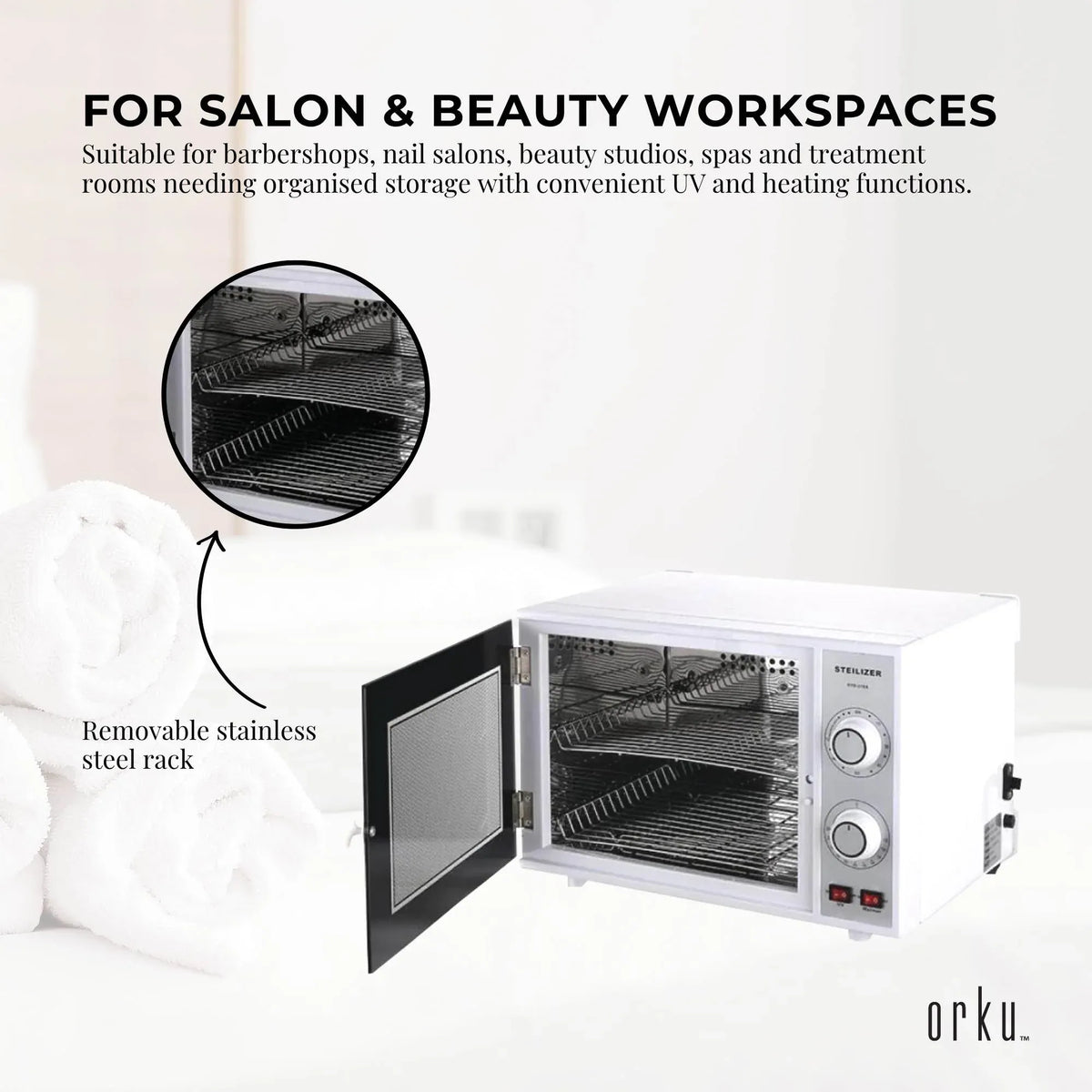 20L UV Ozone Steriliser Cabinet for Salon & Nail Tools with Towel Warmer 80°C