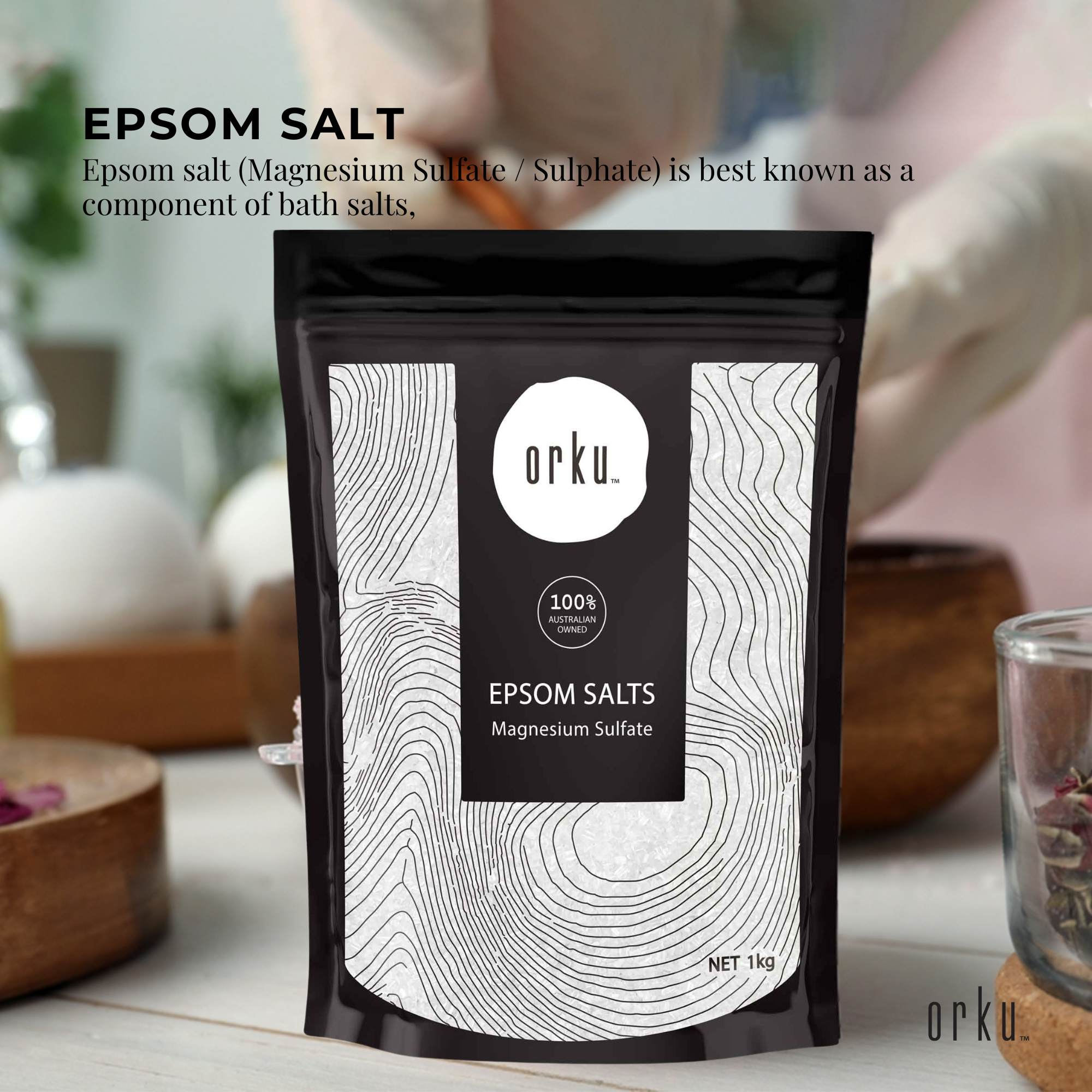 1Kg Orku Epsom Salt - Magnesium Sulphate Bath Salts Skin Body