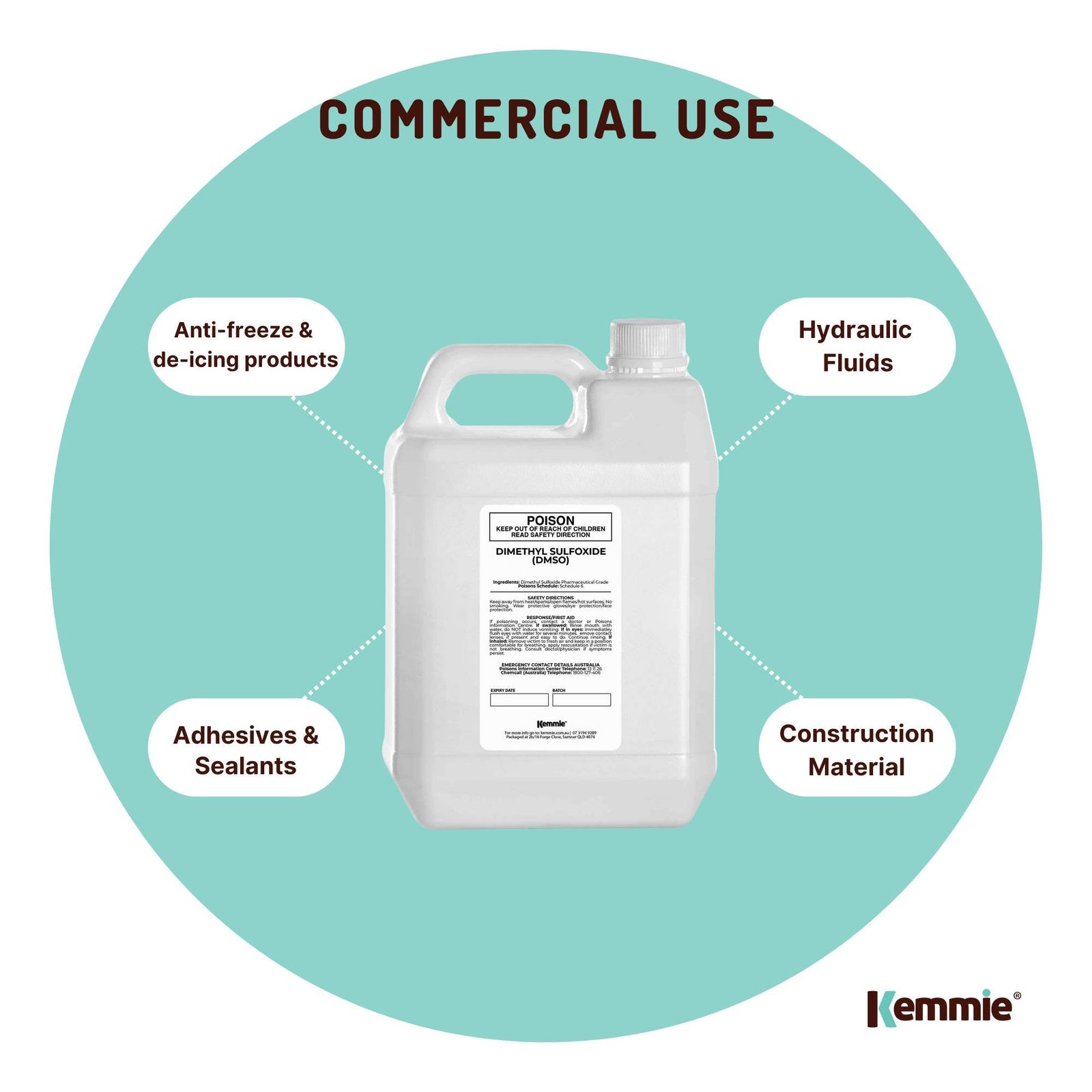 Kemmie 5L DMSO Liquid 99.9% Pure USP Grade Dimethyl Sulfoxide Solvent Bulk