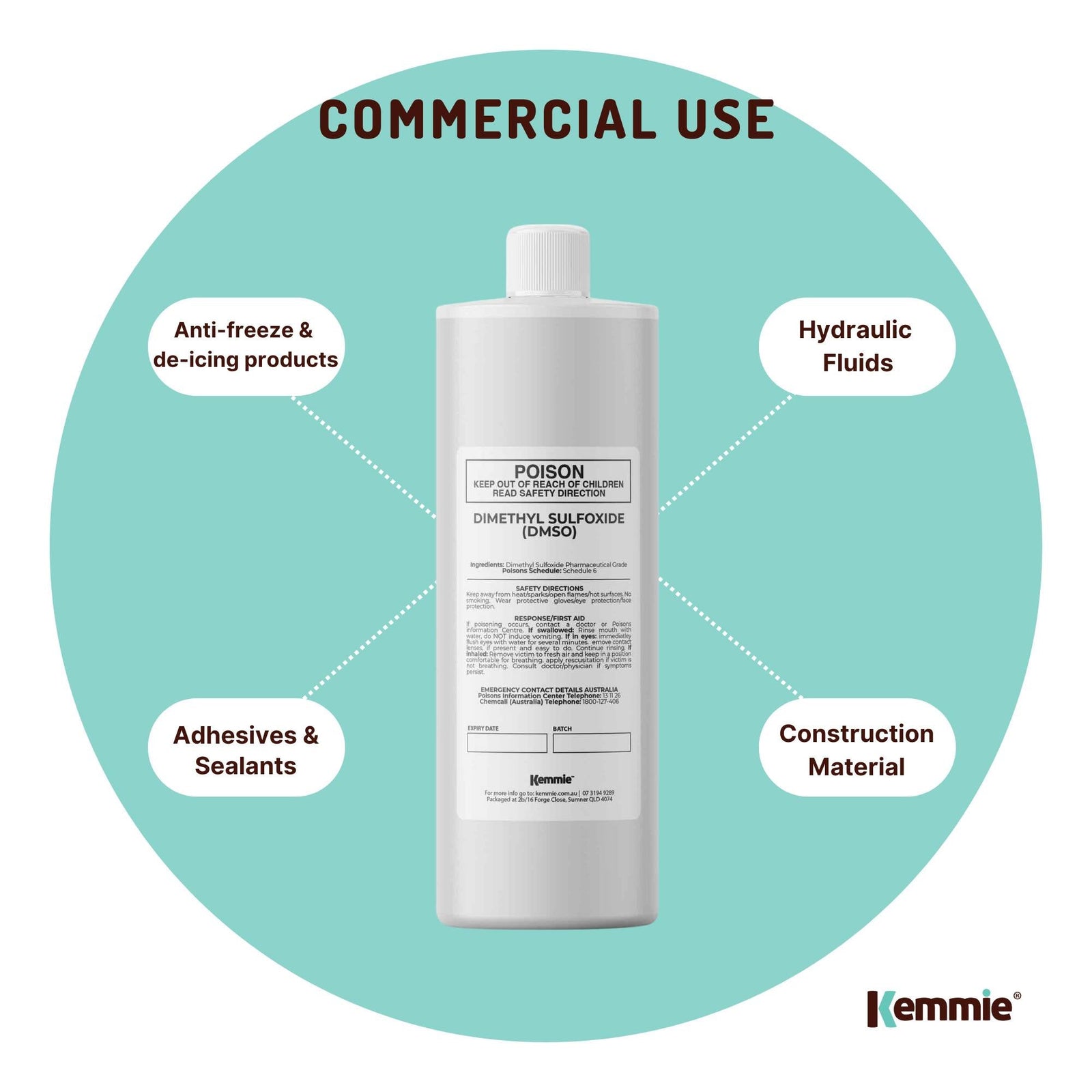 Kemmie 500ml DMSO Liquid 99.9% Pure USP Grade Dimethyl Sulfoxide Solvent