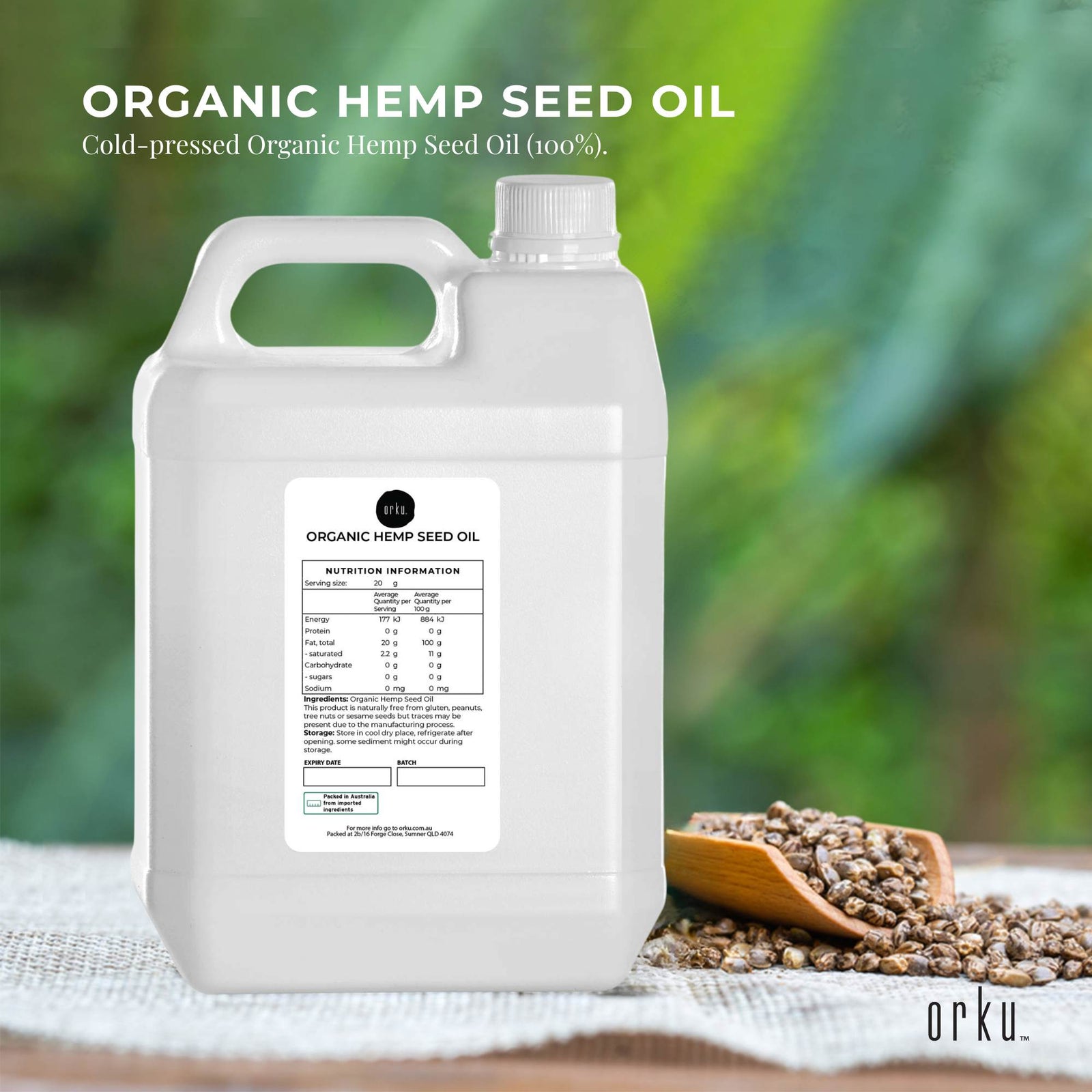 5L Organic Hemp Seed Oil - Cold Pressed Food Grade Oils