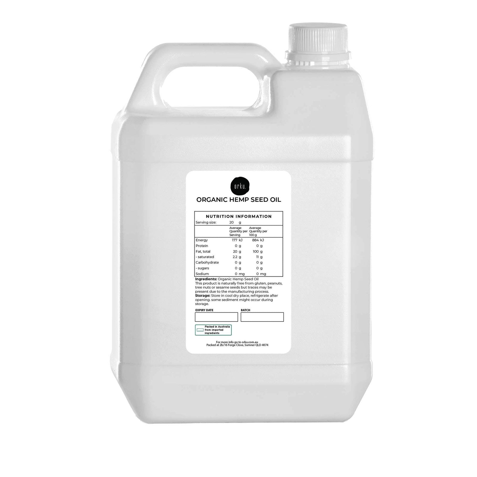 5L Organic Hemp Seed Oil - Cold Pressed Food Grade Oils