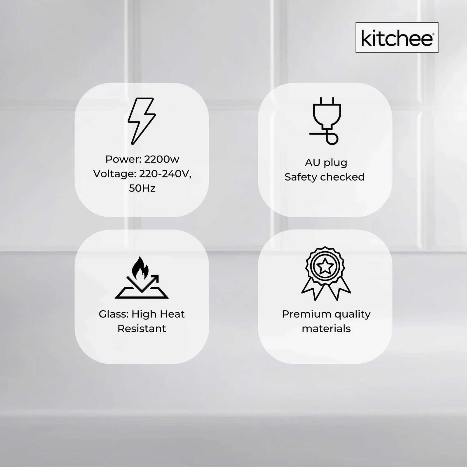 Kitchee 1.7L Glass Electric Kettle LED Light Cordless 360 Water Boiling Jug