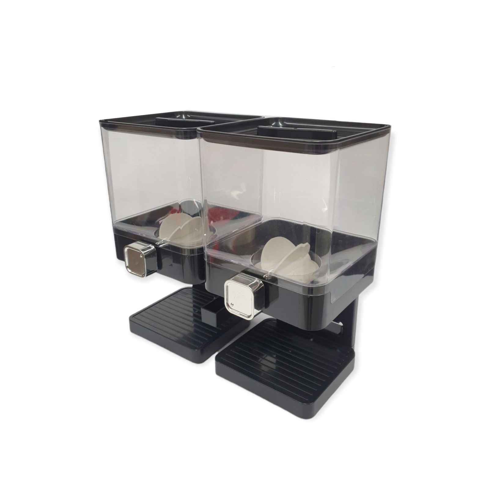 2 x 3.7L Double Cereal Dispenser Black - Square Rice Beans Countertop Storage