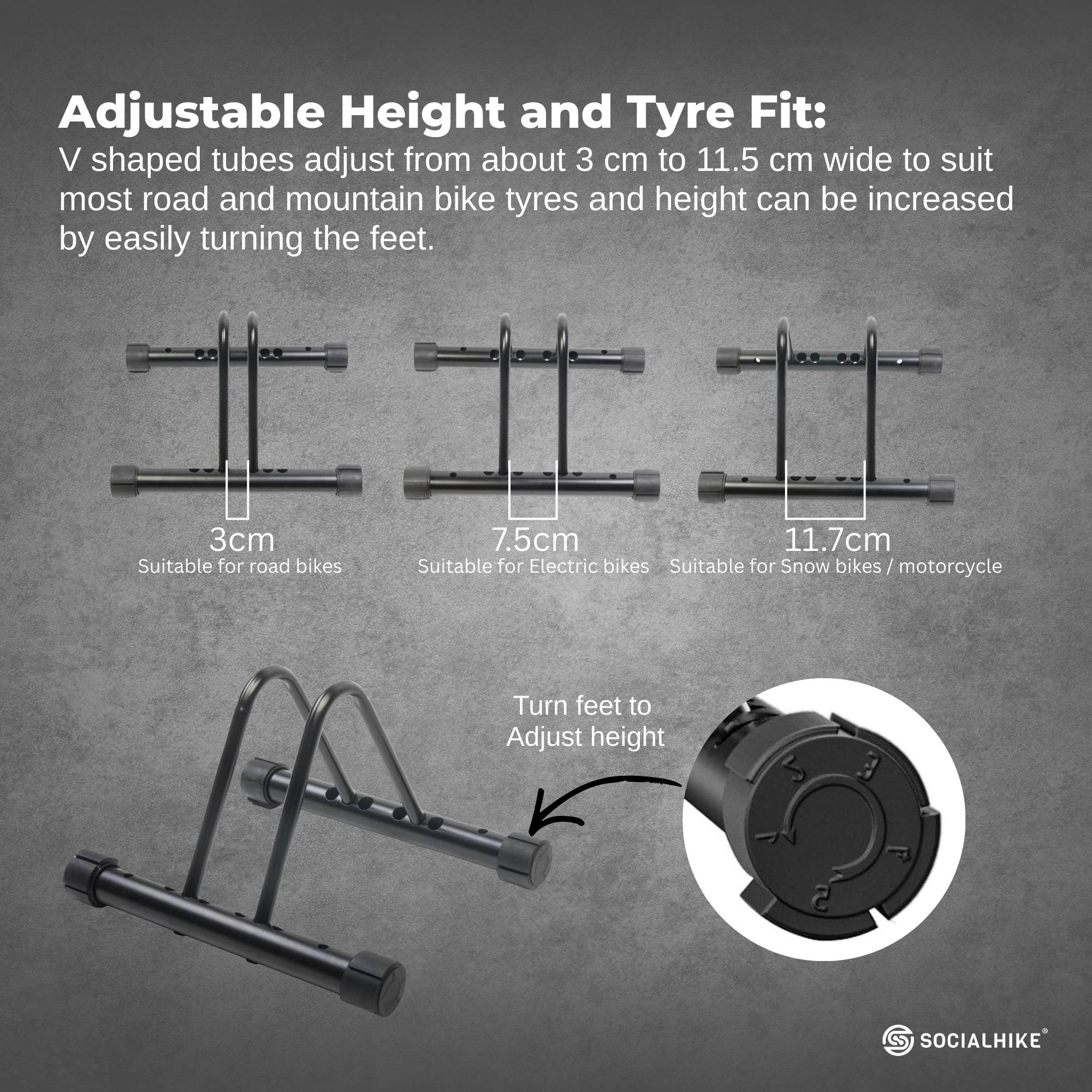 Social Hike Single Bike Rack Stand - Floor or Wall Adjustable Width Bicycle Holder