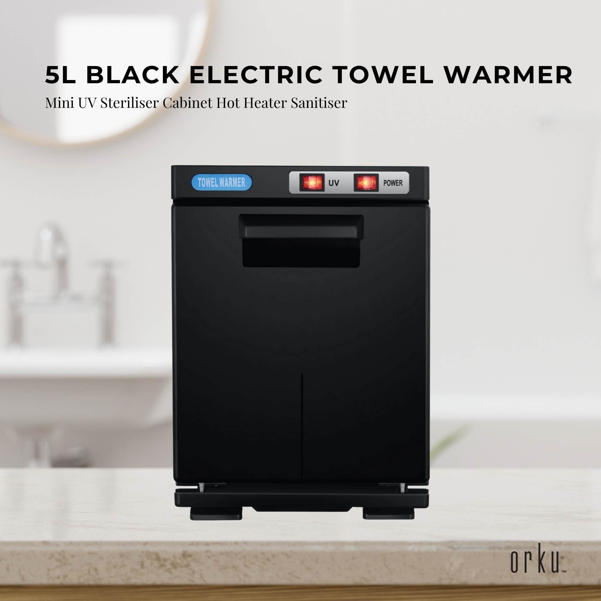 5L Black Electric Hand Towel Warmer Mini UV Steriliser Cabinet Salon Heater