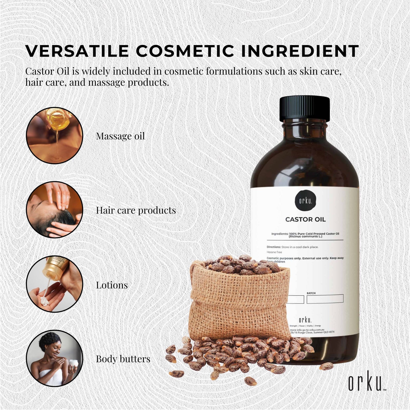 Orku 500ml Organic Castor Oil - Hexane Free Cold Pressed