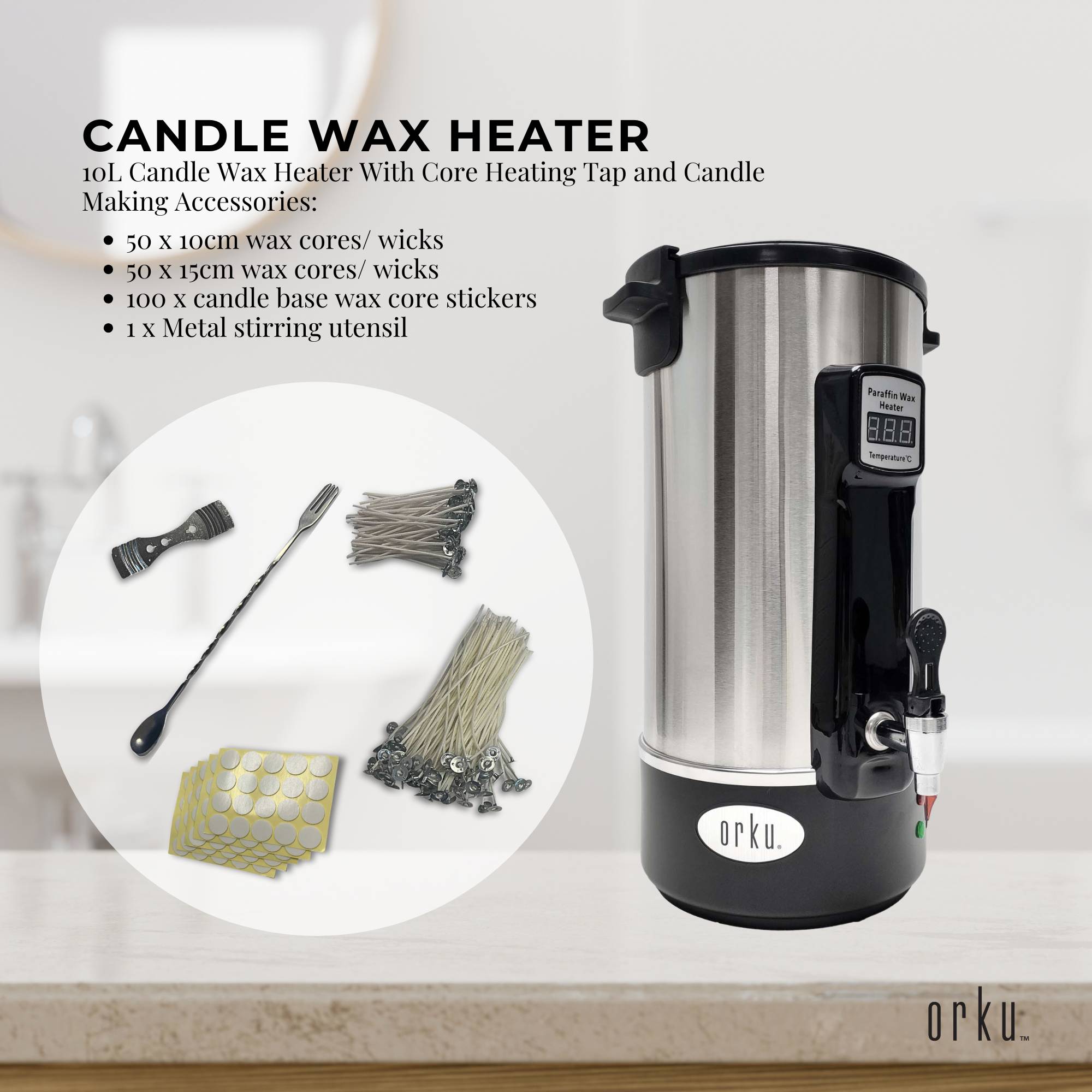 10L Candle Wax Heater With Tap And Accessories - Candle Making Melter Pot