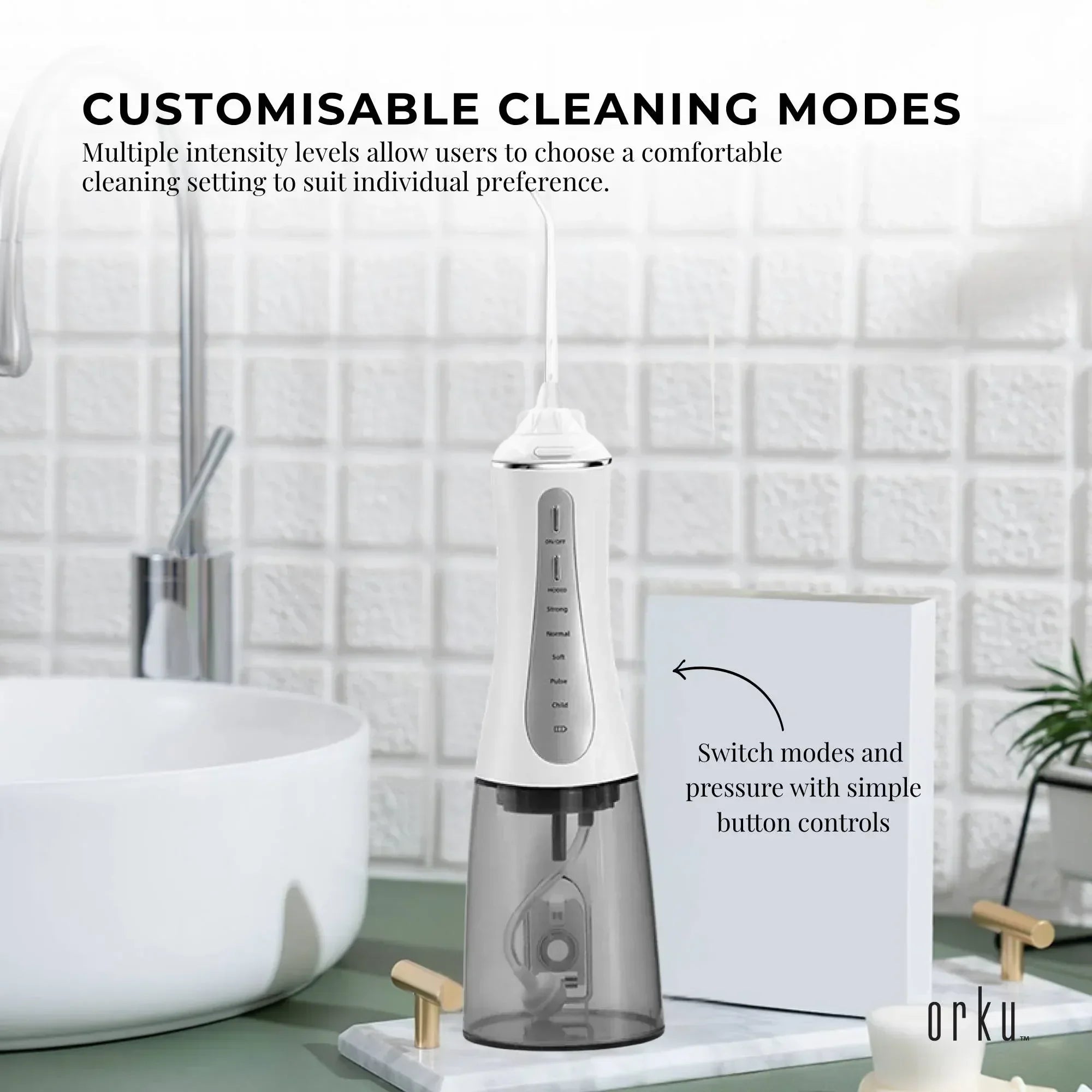 Orku Portable Oral Irrigator Flosser 350ml - Rechargeable Water Dental Teeth Cleaner
