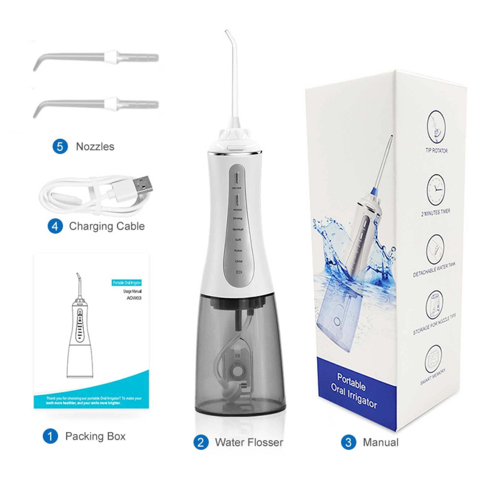 Portable Oral Irrigator 350ml - Rechargeable Water Dental Flosser Teeth Cleaner