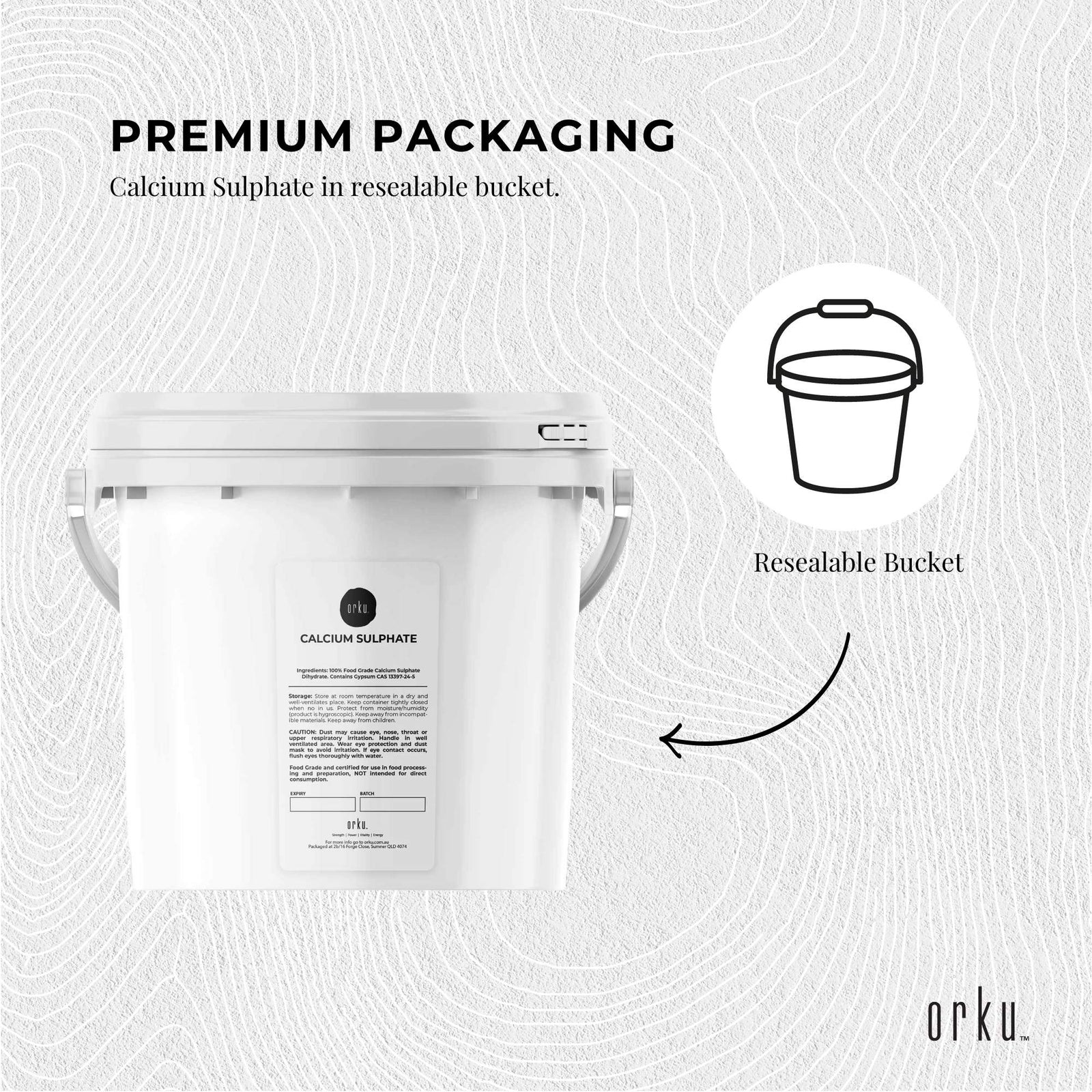5Kg Calcium Sulphate Gypsum Powder Bucket-  Food Grade Hydrous Sulfate