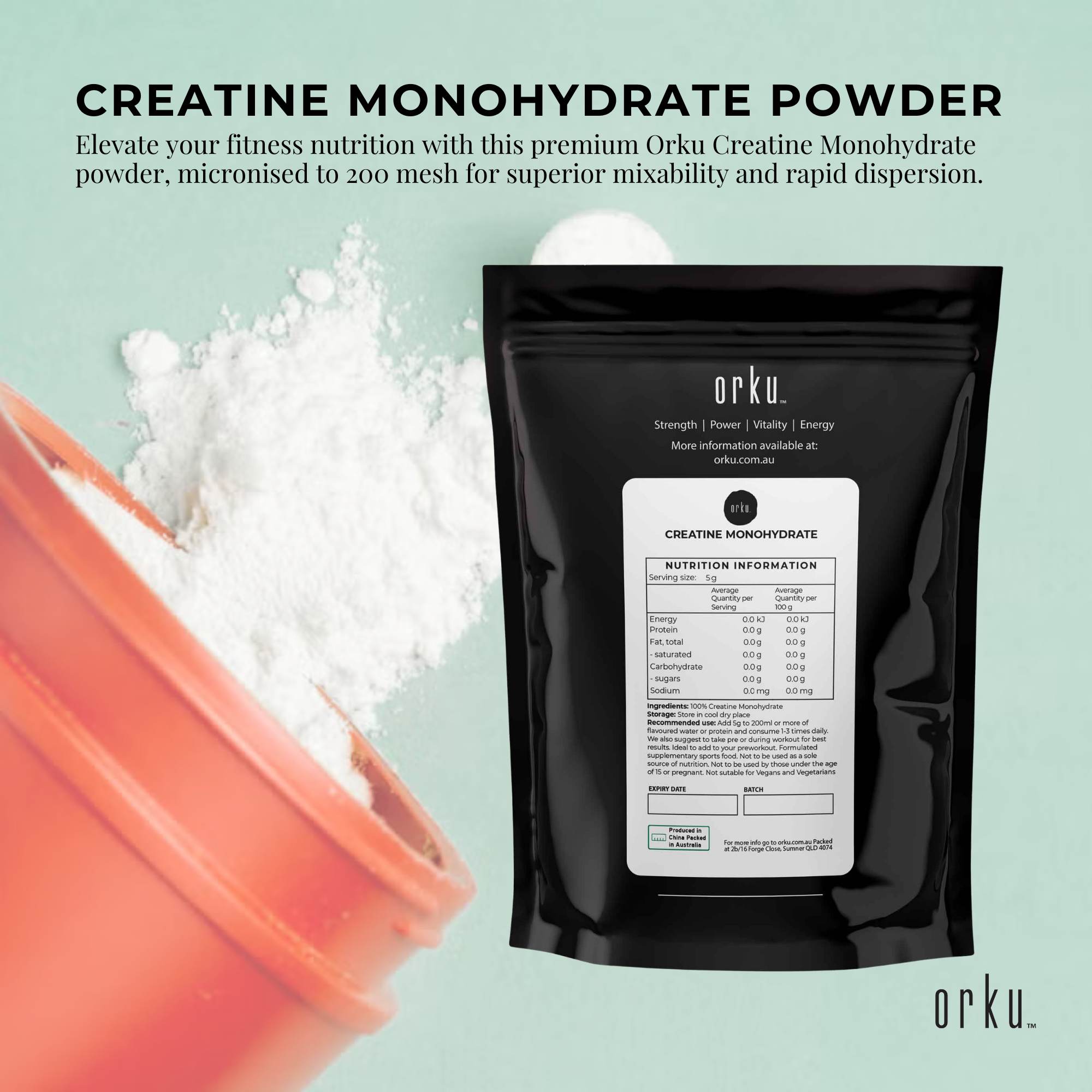 1Kg Creatine Monohydrate Powder – 200 Mesh Micronised | 99.9% Purity