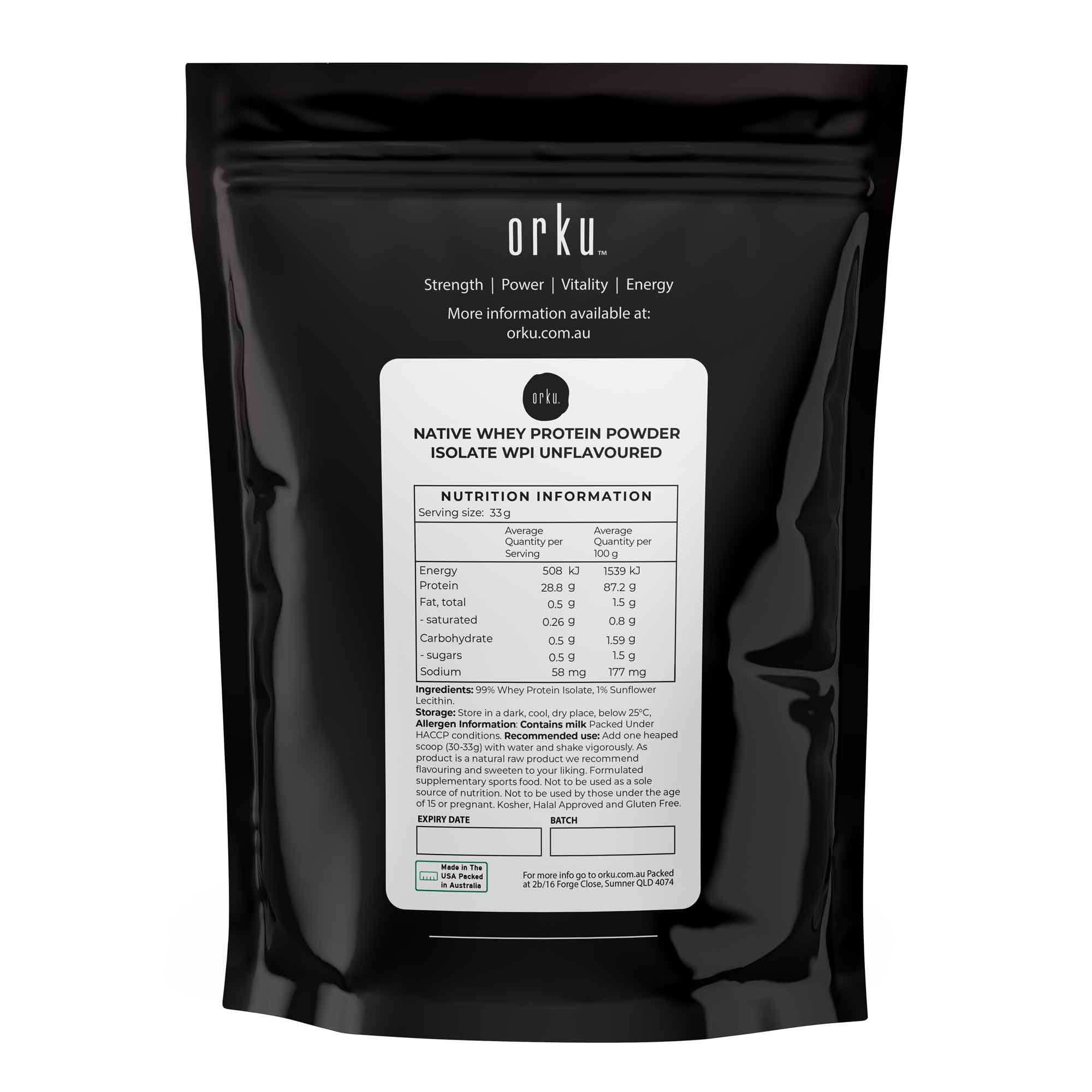 Orku 2Kg Native Whey Protein Isolate Powder - Unflavoured WPI