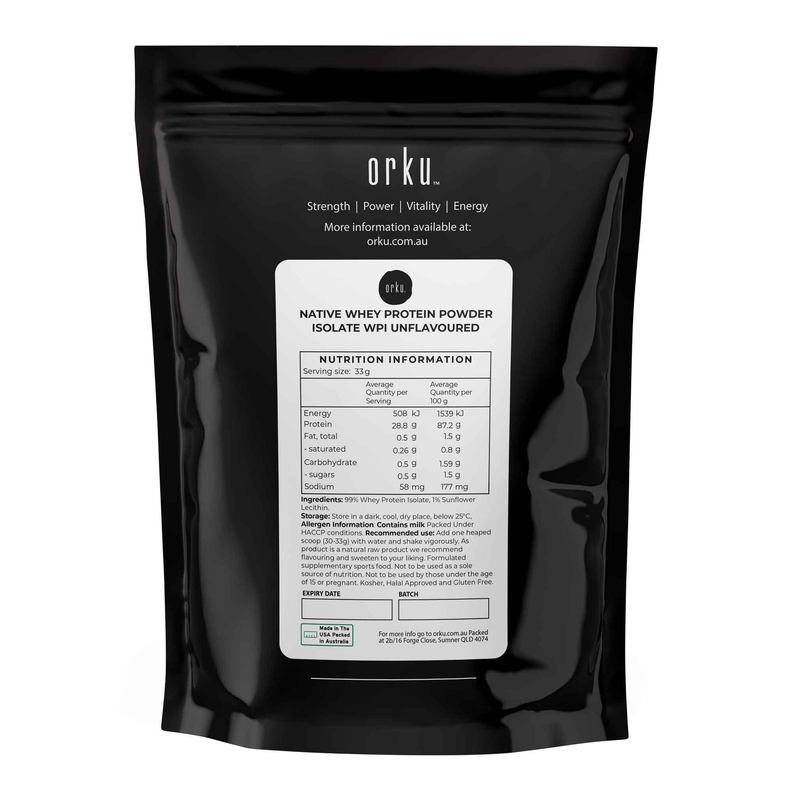 Orku 2Kg Native Whey Protein Isolate Powder - Unflavoured WPI