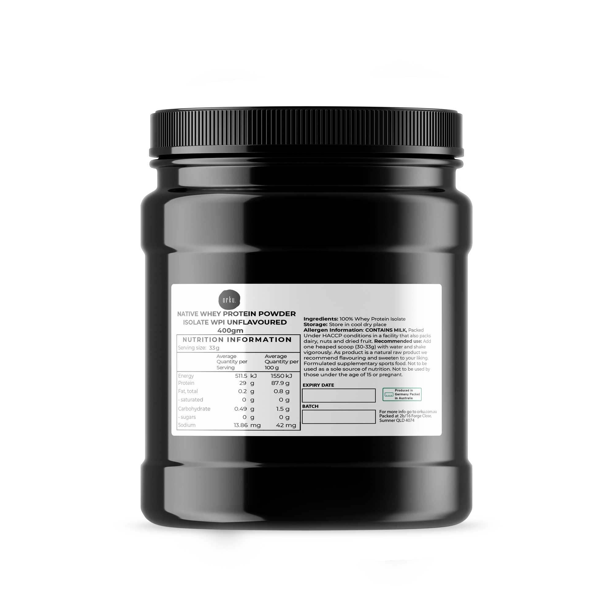 400g Native Unflavoured Whey Protein Isolate Powder - Shake WPI Supplement Jar