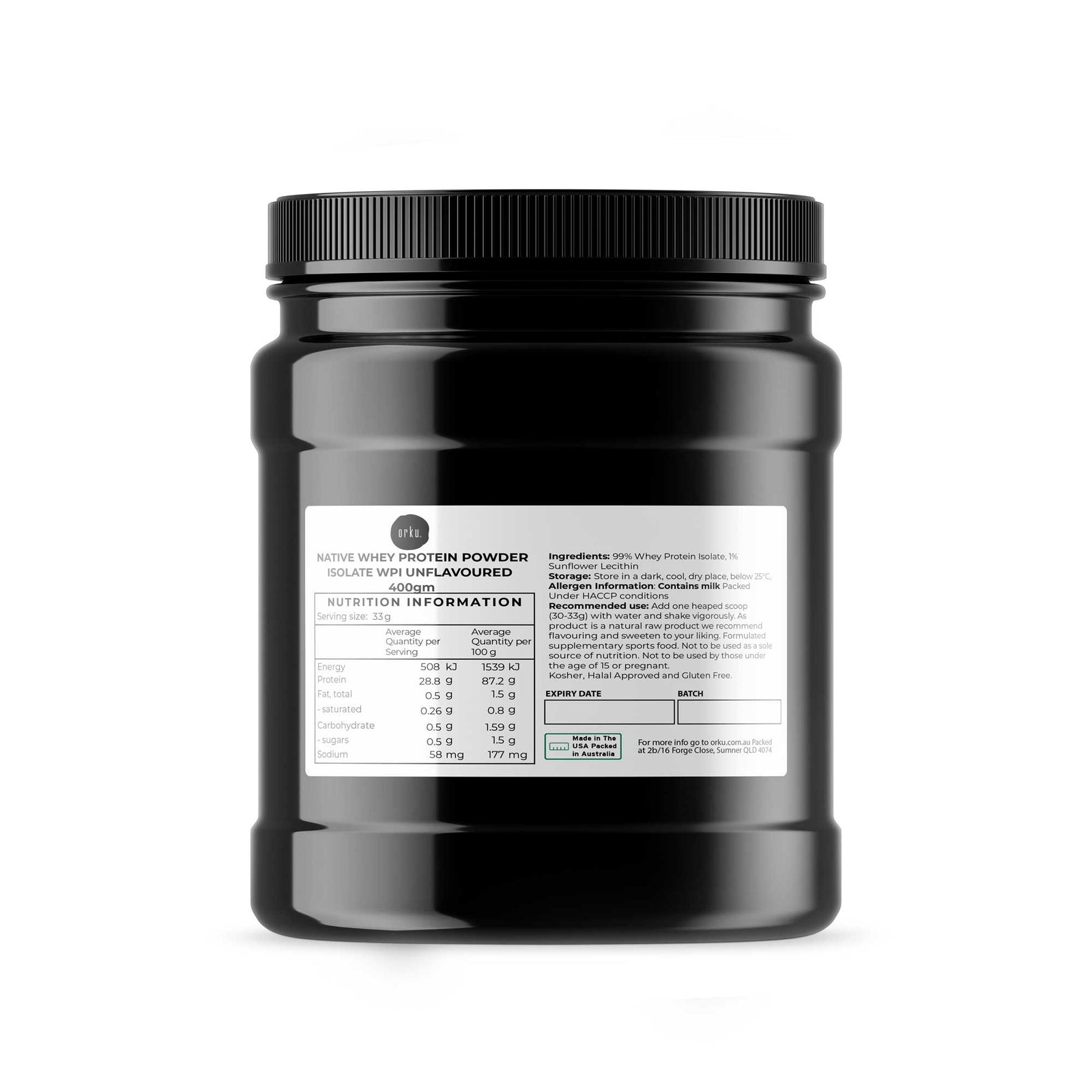 400g Native Whey Protein Isolate Powder - Unflavoured WPI Jar
