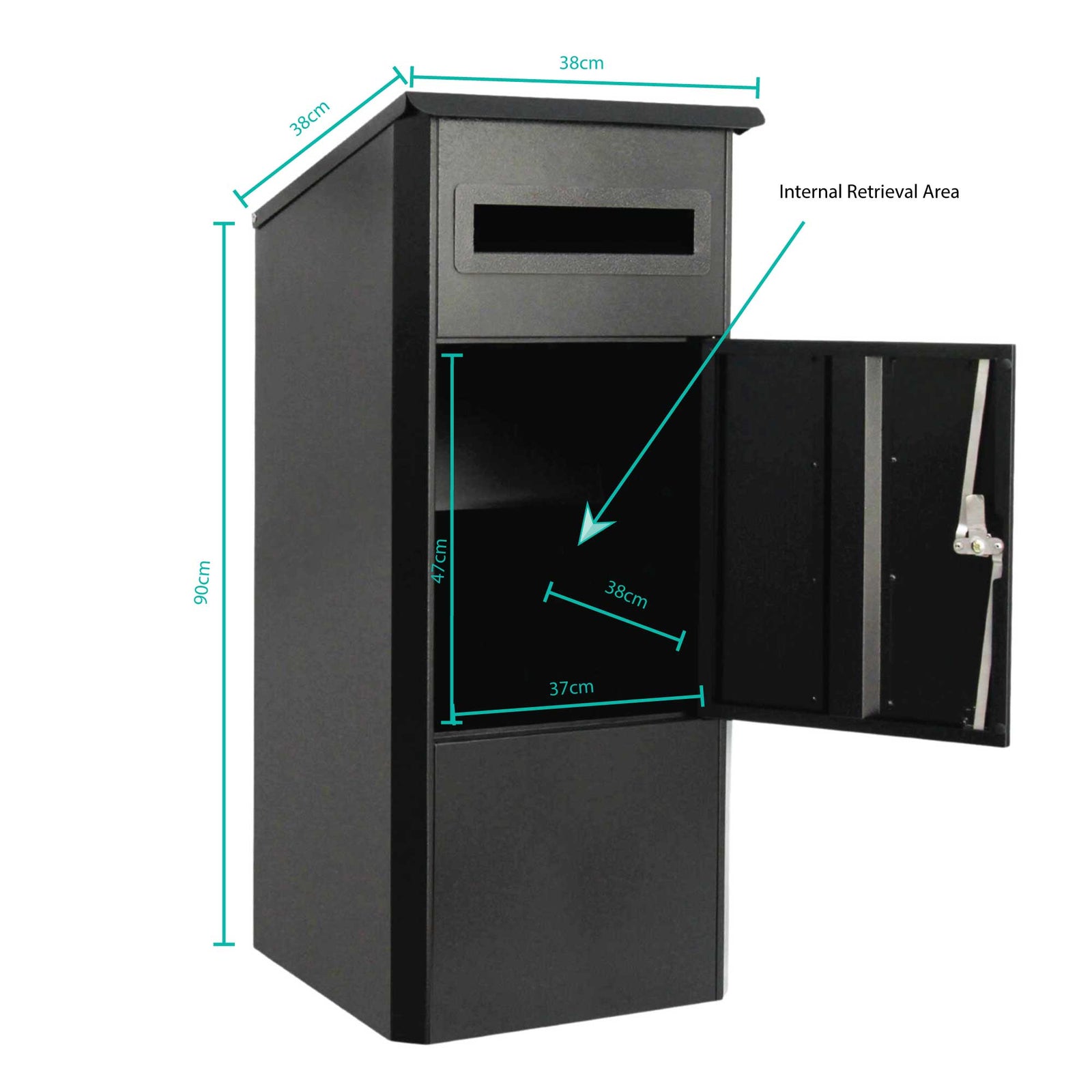 Parcel Delivery Drop Box Mailbox - Secure Home Package Locker 38x38x90cm Black