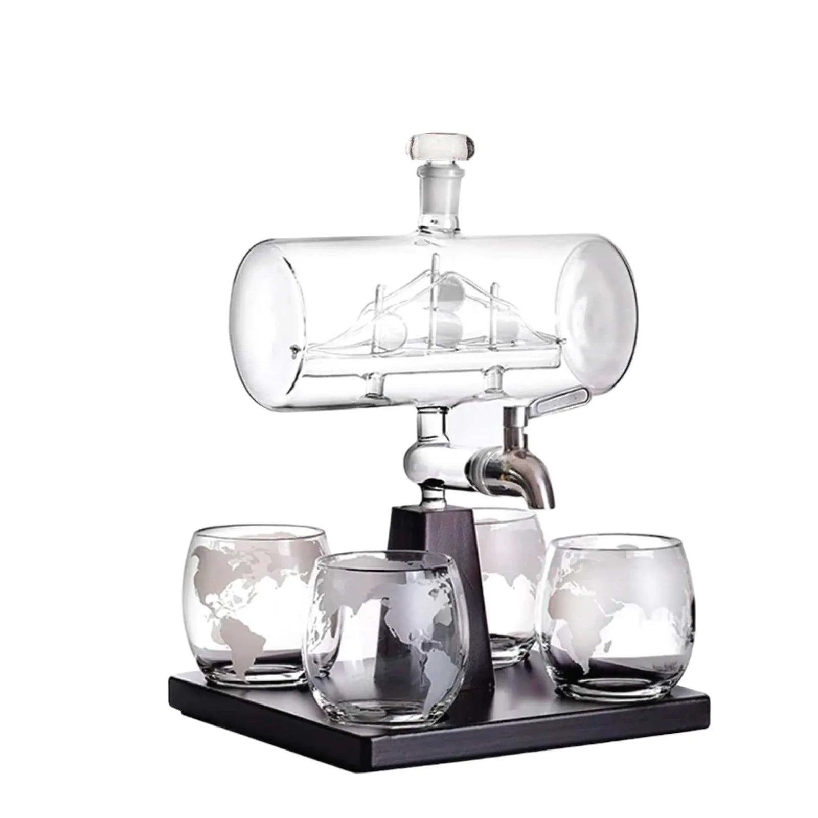 Kitchee 1L Whiskey or Wine Sailboat Glass Decanter Set - 4 Glasses + Stand