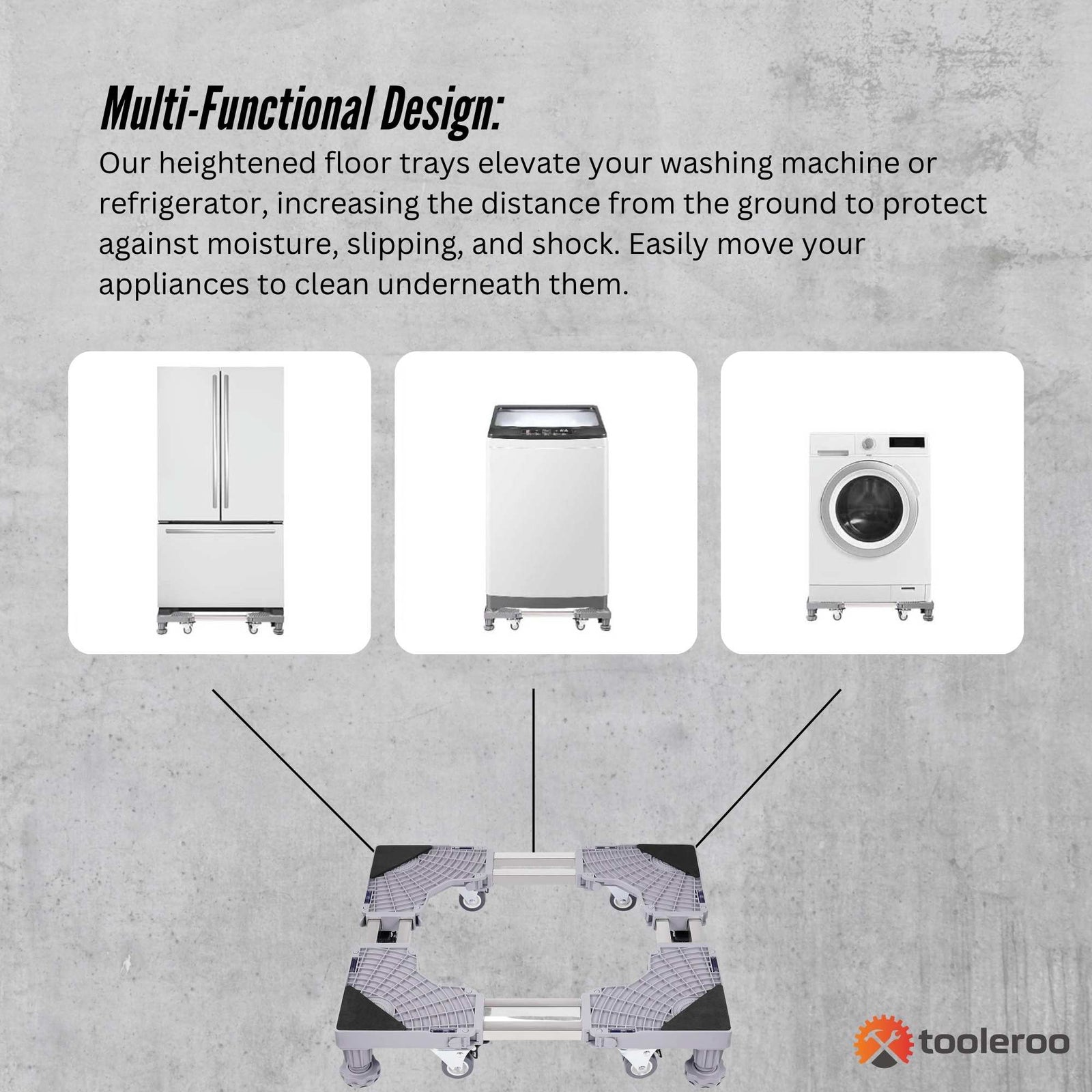 Adjustable Appliance Base Stand for Washing Machine with Locking Wheels