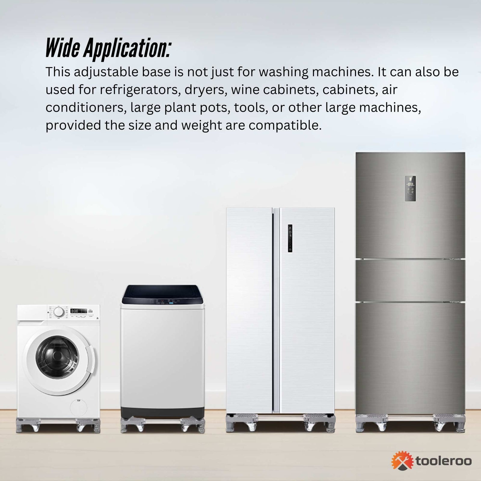 Adjustable Appliance Base Stand for Washing Machine with Locking Wheels