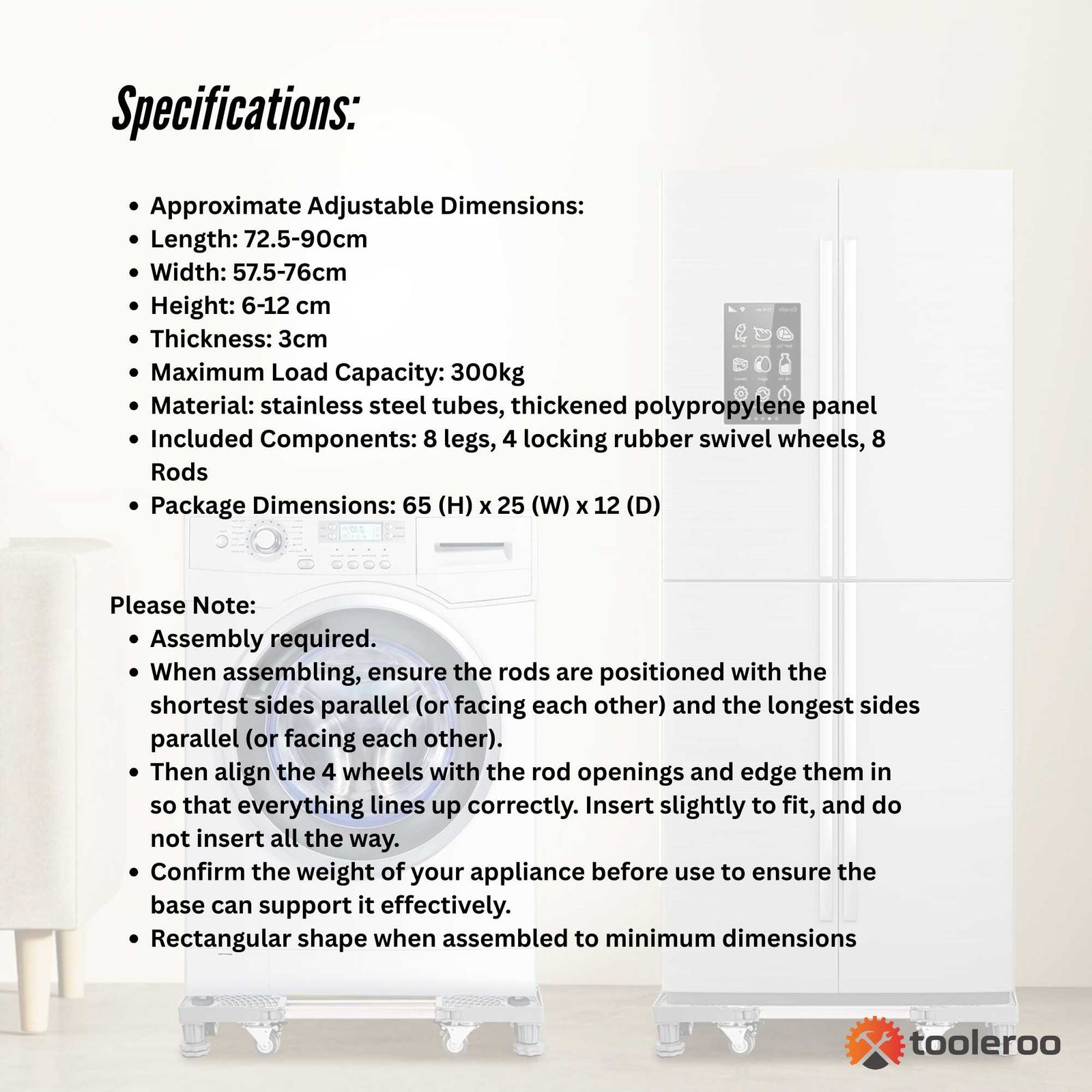 Adjustable Appliance Base Stand for Washing Machine with Locking Wheels