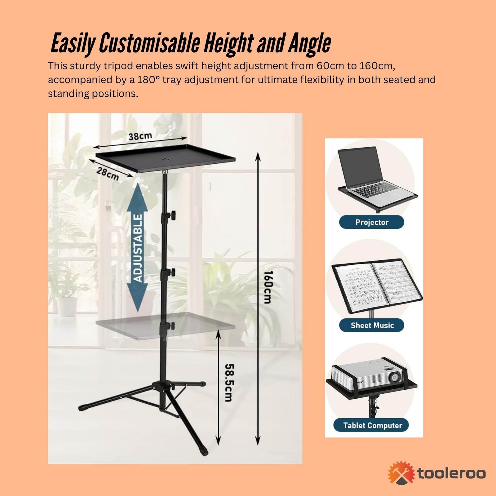 Laptop Stand Tripod - Adjustable Height Projector Holder With Phone Mount