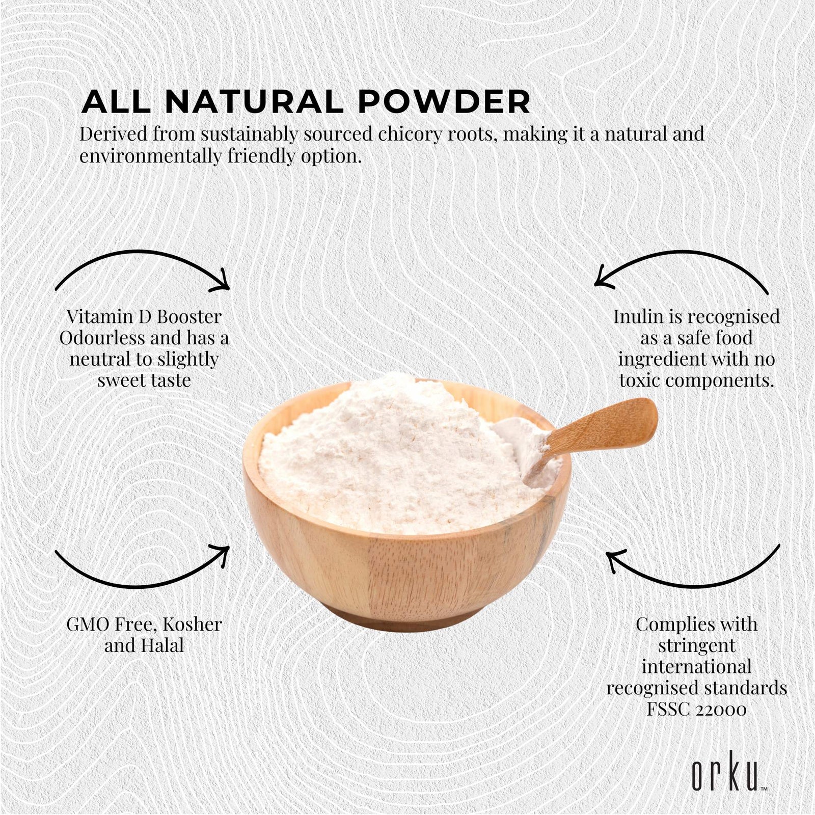 Orku 20Kg Chicory Root Inulin Powder - Unflavoured Natural Prebiotic Fibre
