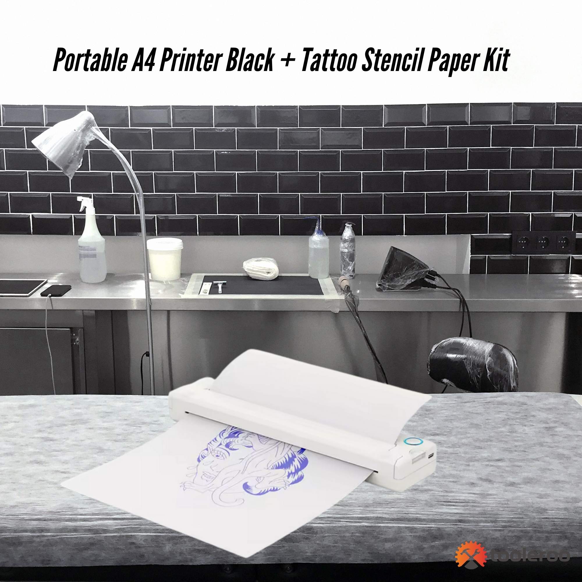 Portable A4 Thermal Printer White + Tattoo Stencil Paper Kit - Wireless
