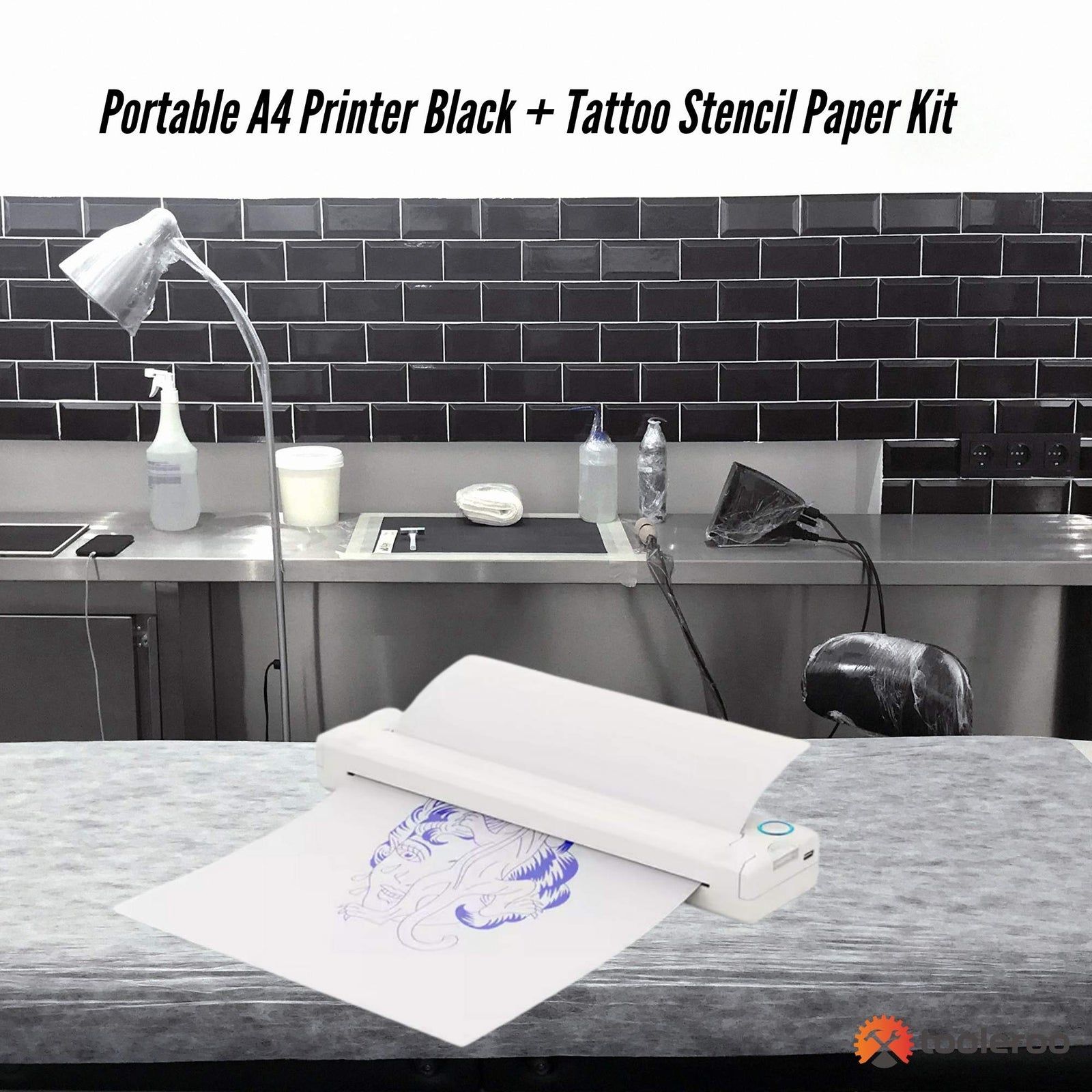 Portable A4 Thermal Printer White + Tattoo Stencil Paper Kit - Wireless