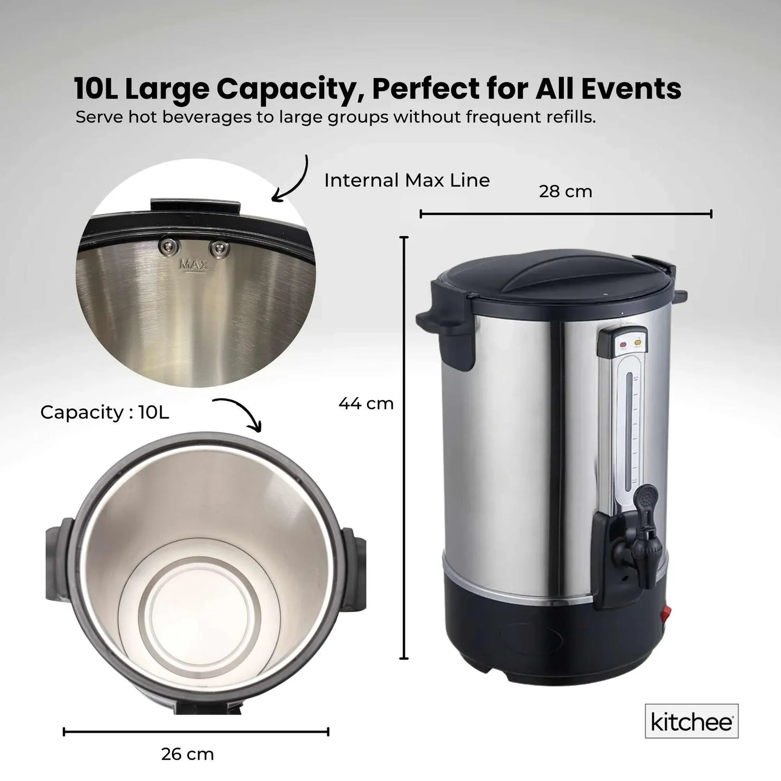 10L Electric Water Boiler - Stainless Steel Commercial Hot Liquid Urn