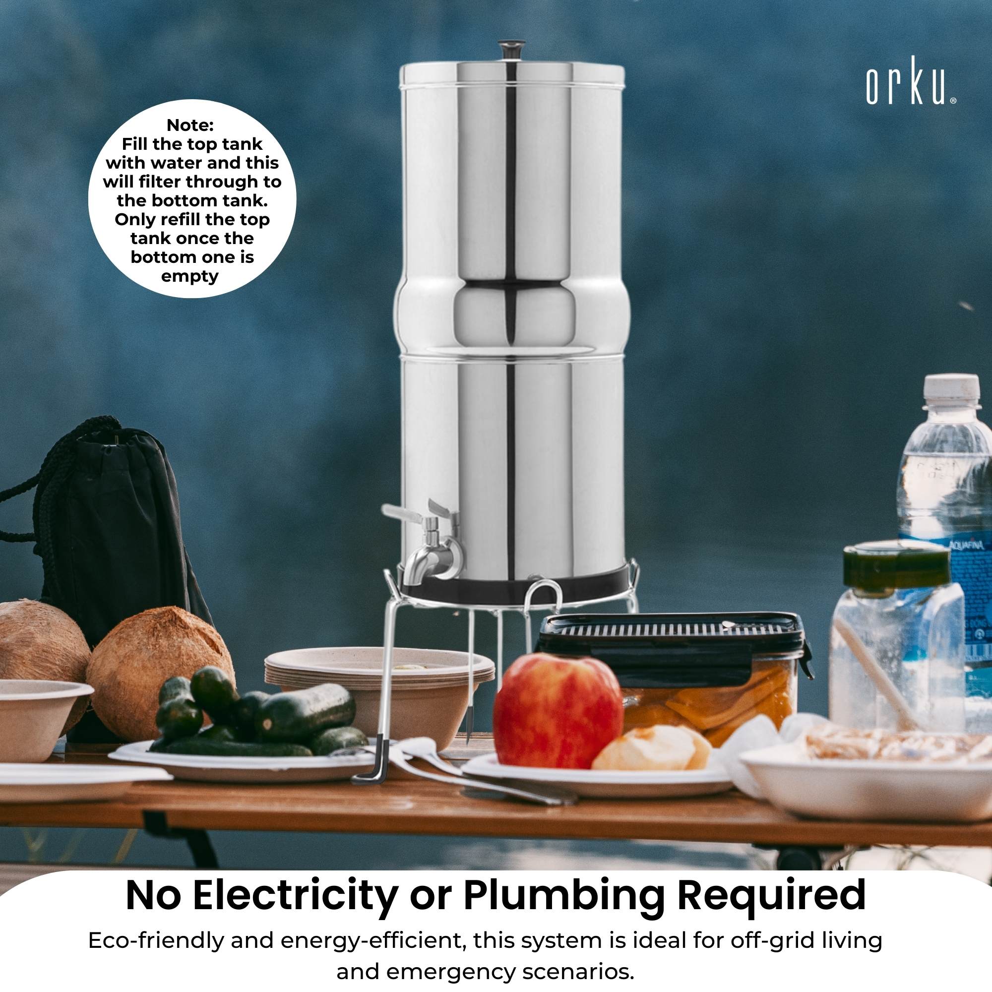 17L Stainless Steel Gravity Water Filter, 2-Stage NSF Certified Unit