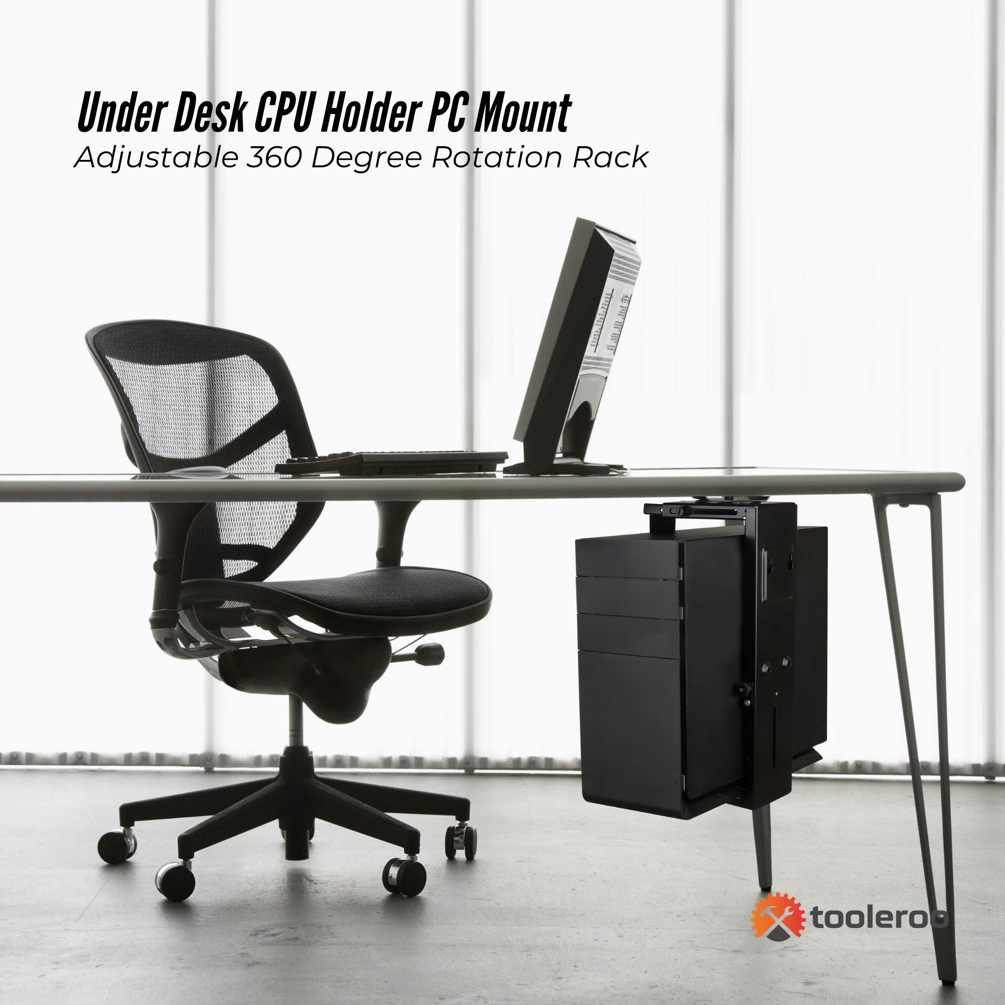 Under Desk CPU Holder PC Mount - Adjustable 360 Degree Rotation Rack