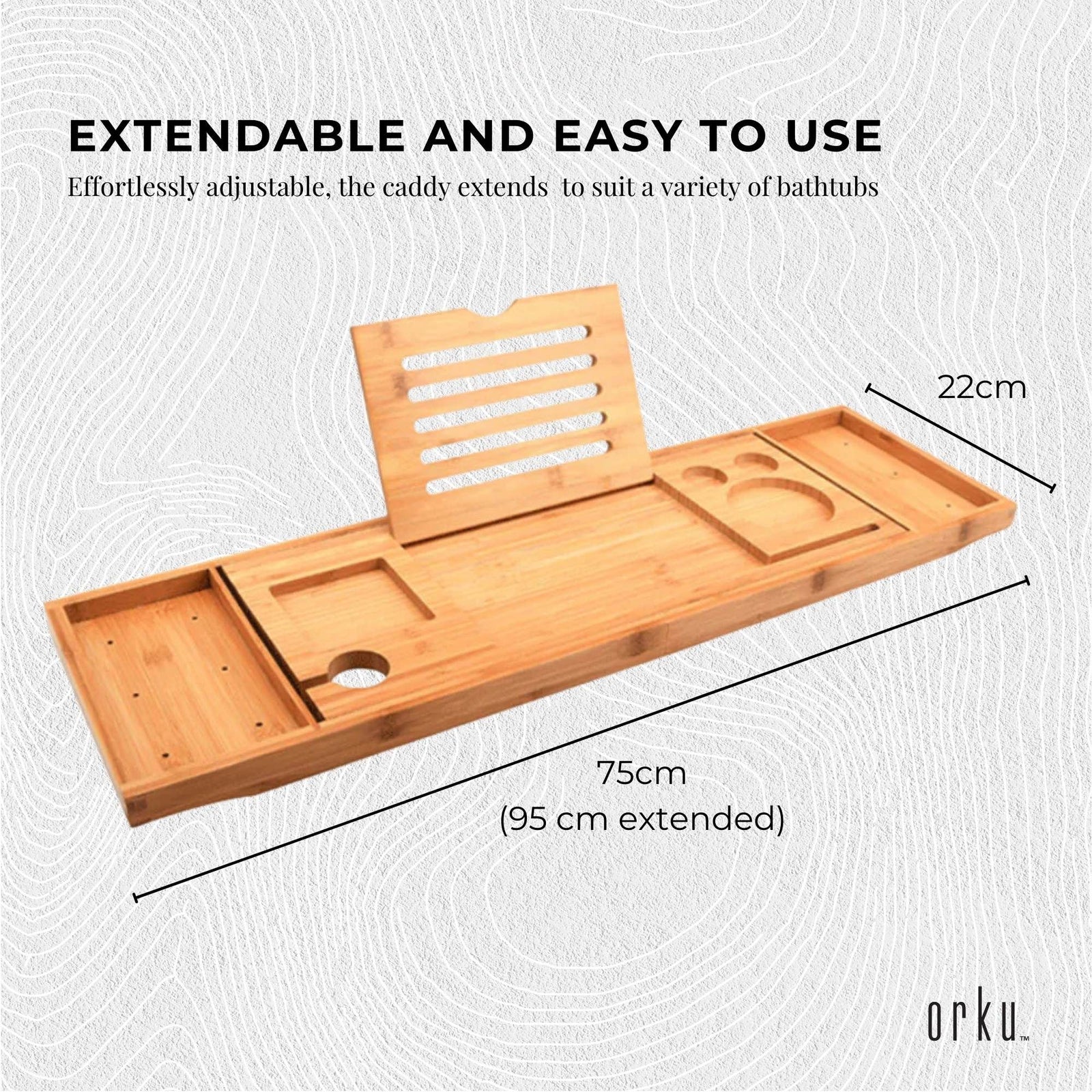 Bamboo Bath Tray Caddy Adjustable - Spa Book Wine + Accessories Holder