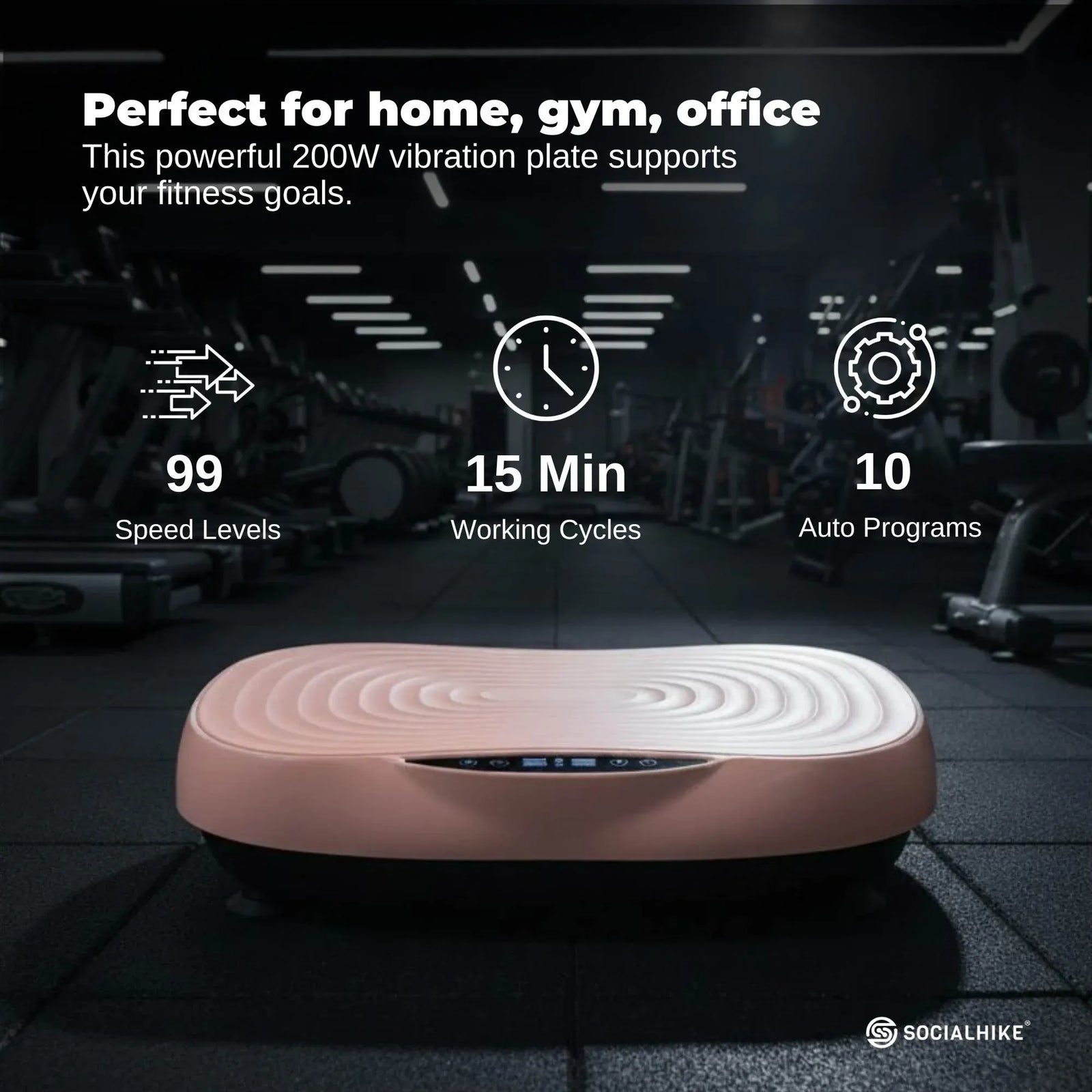 Social Hike 55cm Vibration Plate Machine Full Body Exercise Platform 200W Pink