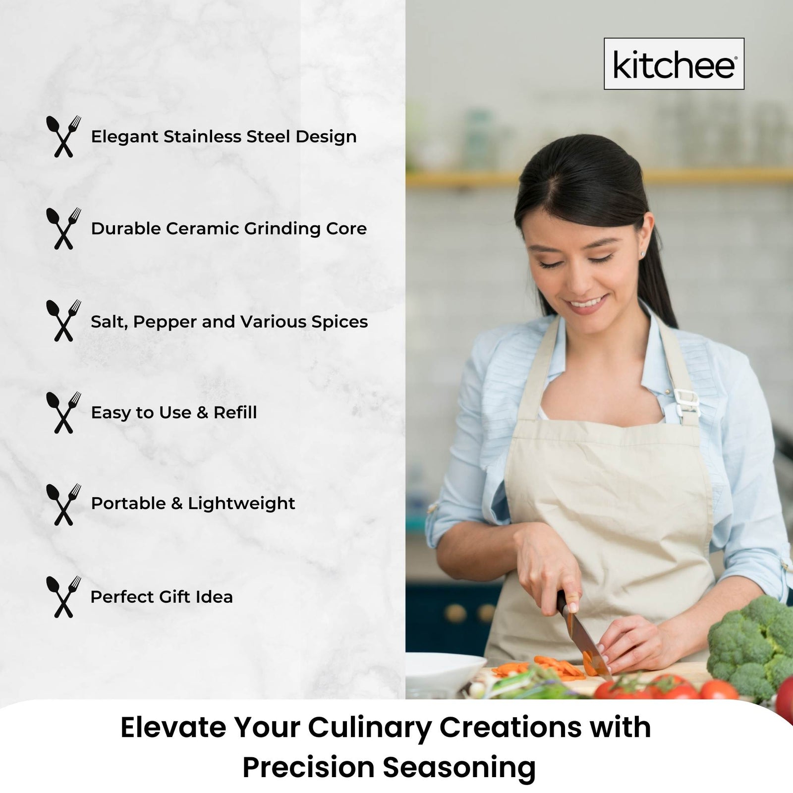 Stainless Steel Salt Pepper Spice Grinder Mill - Adjustable Coarseness