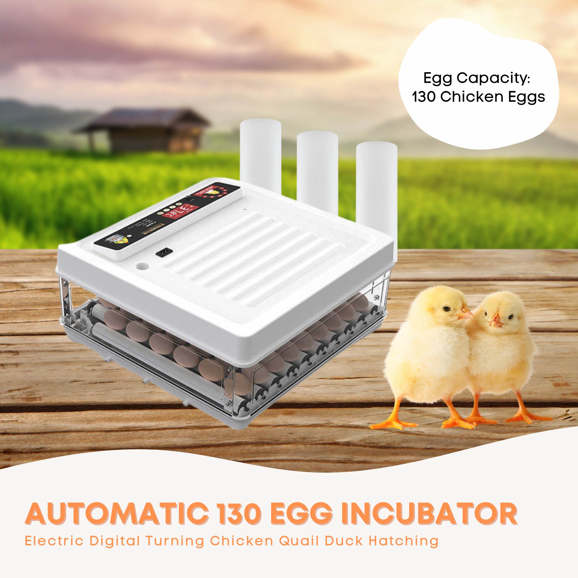 Automatic 130 Egg Incubator - Electric Digital Turning Chicken Quail Duck Hatching