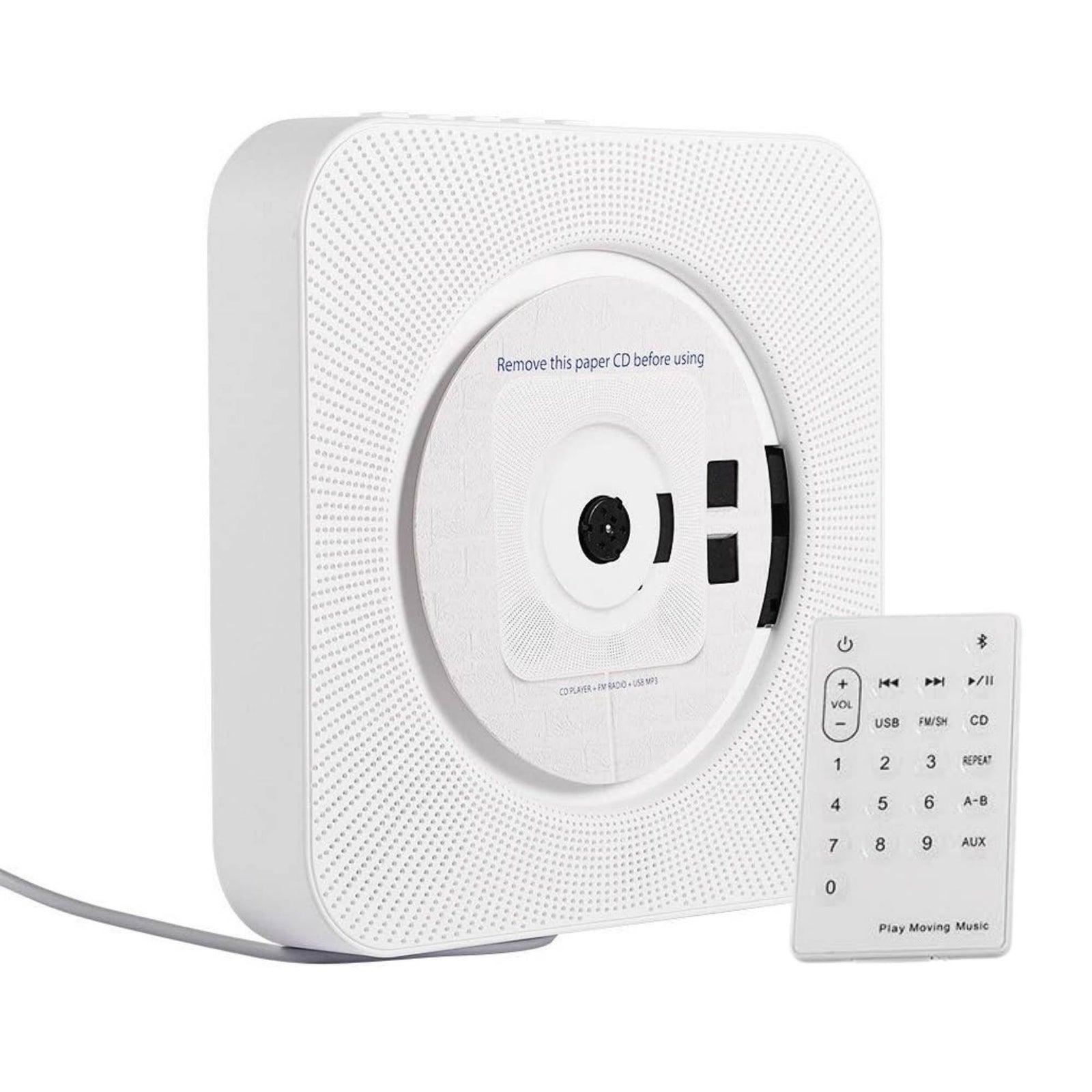 Wall Mountable CD Player Speaker - Bluetooth HiFi FM Radio White