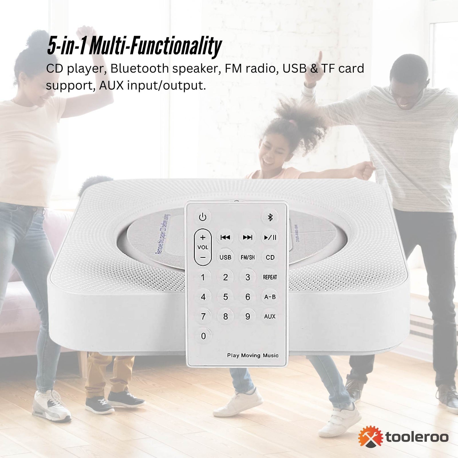 Wall Mountable CD Player Speaker - Bluetooth HiFi FM Radio White