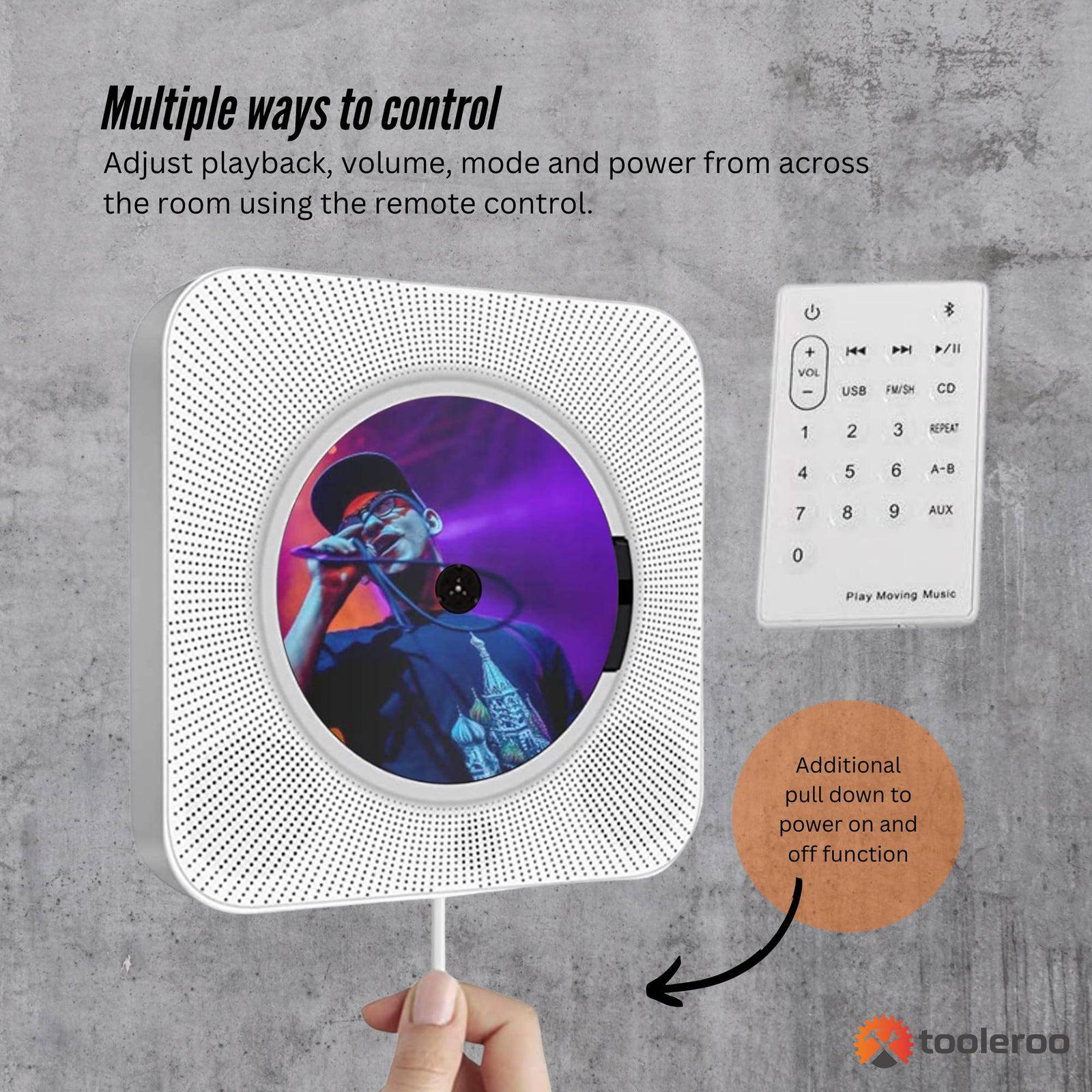 Wall Mountable CD Player Speaker - Bluetooth HiFi FM Radio White