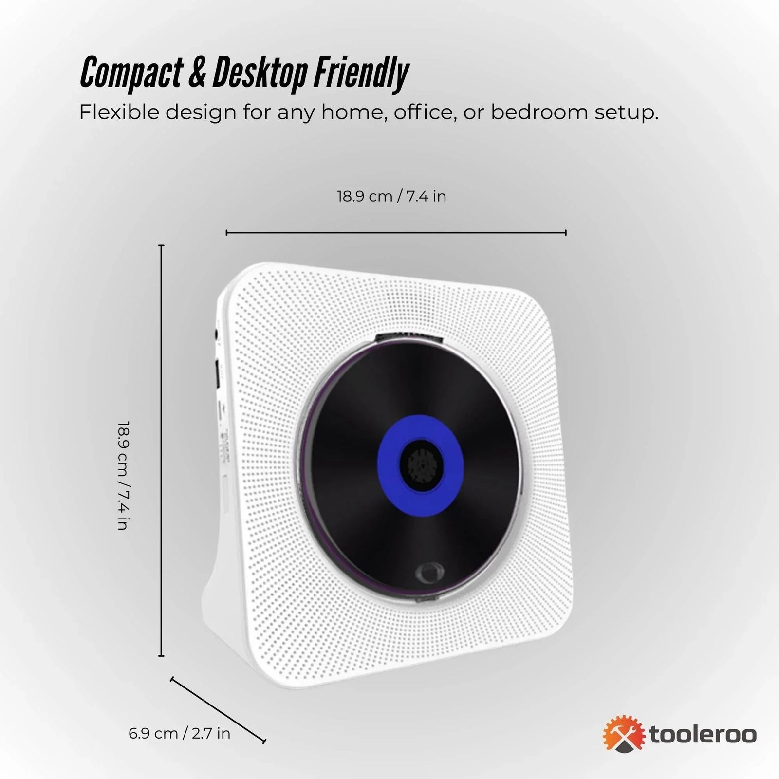 USB Rechargeable Desktop CD Player Speaker – Bluetooth Portable White