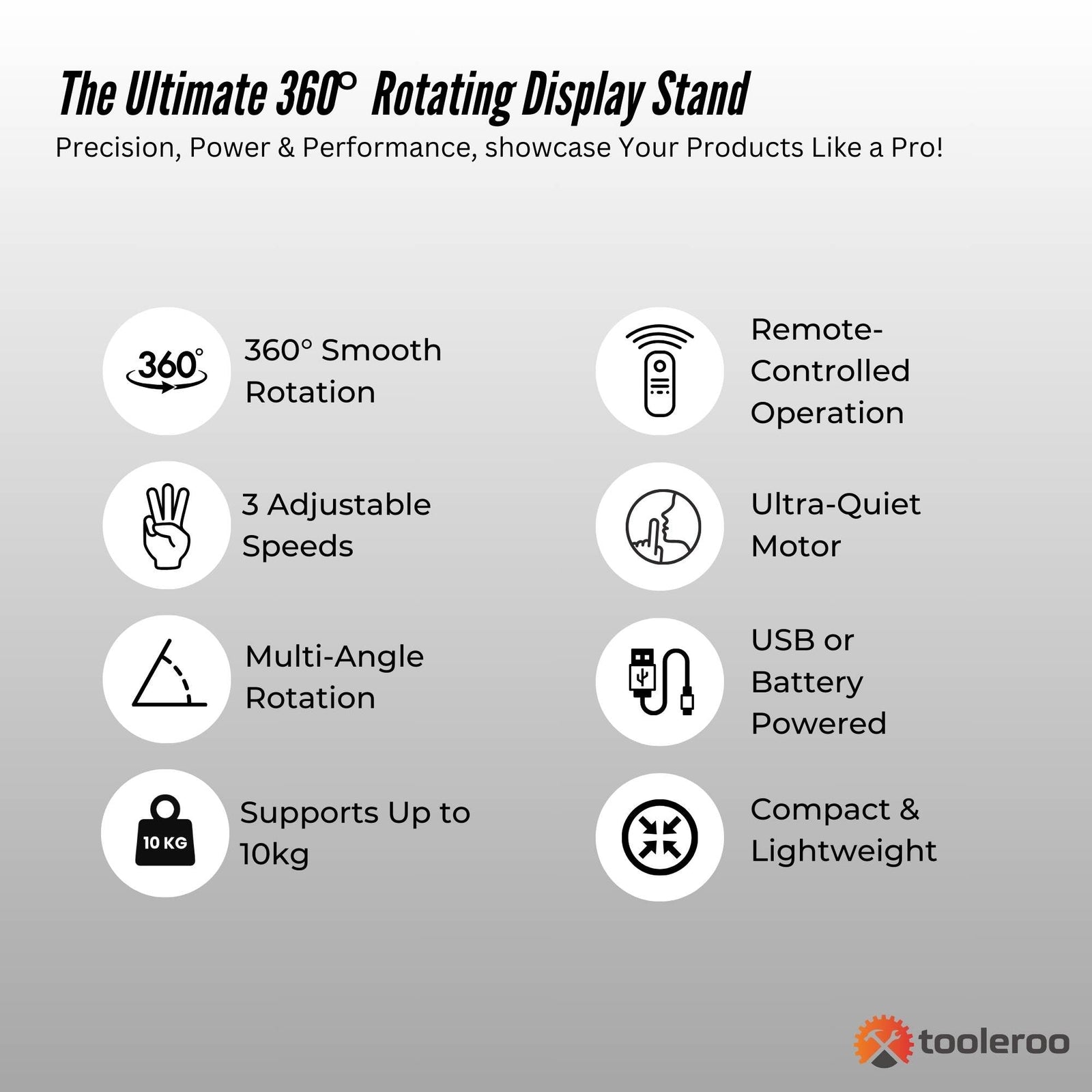 Tooleroo Electric 360 Rotating Product Display Stand for Merchandise Video Black