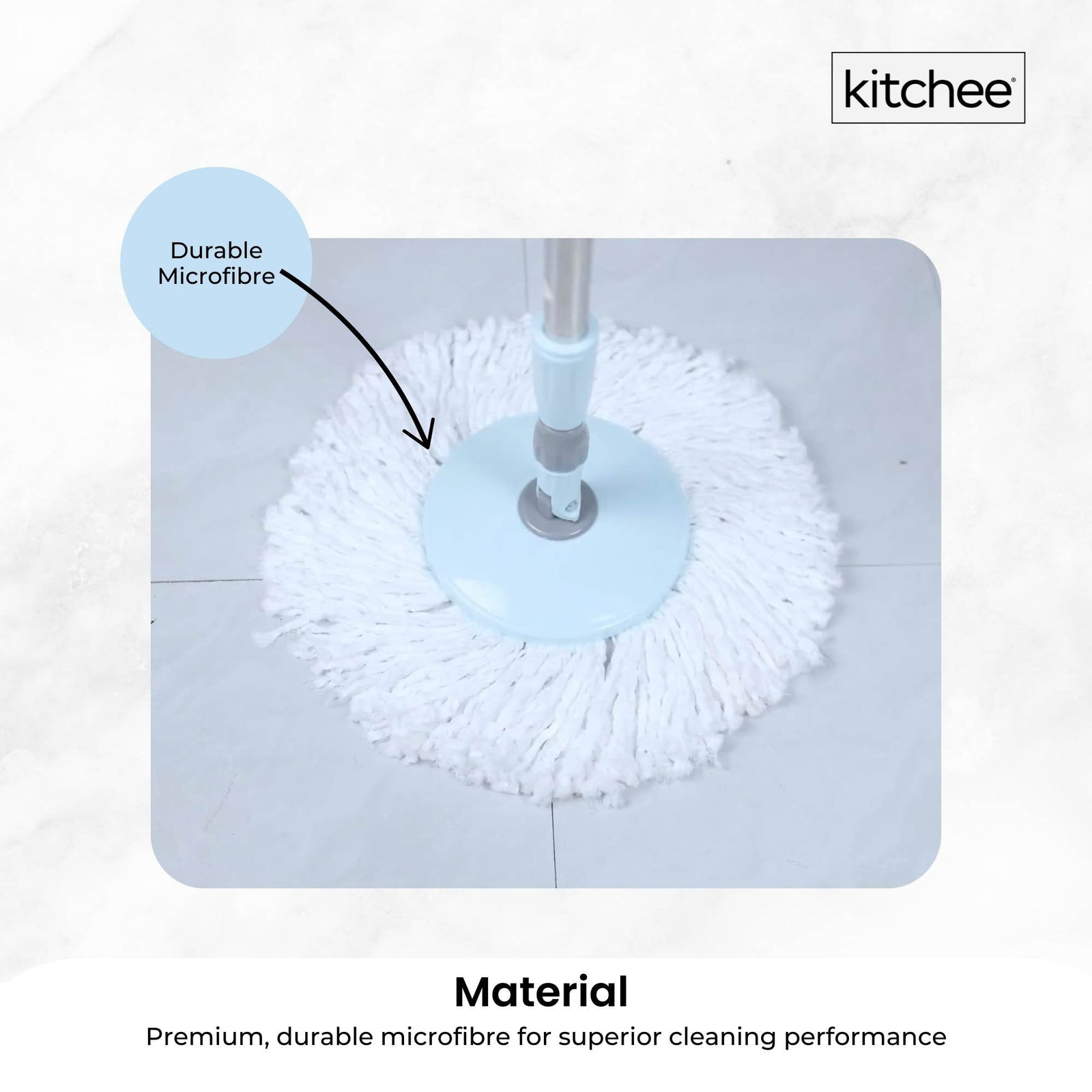 Kitchee Spin Mop & Bucket Set – Microfibre Pad, Telescopic Handle, 10L Capacity