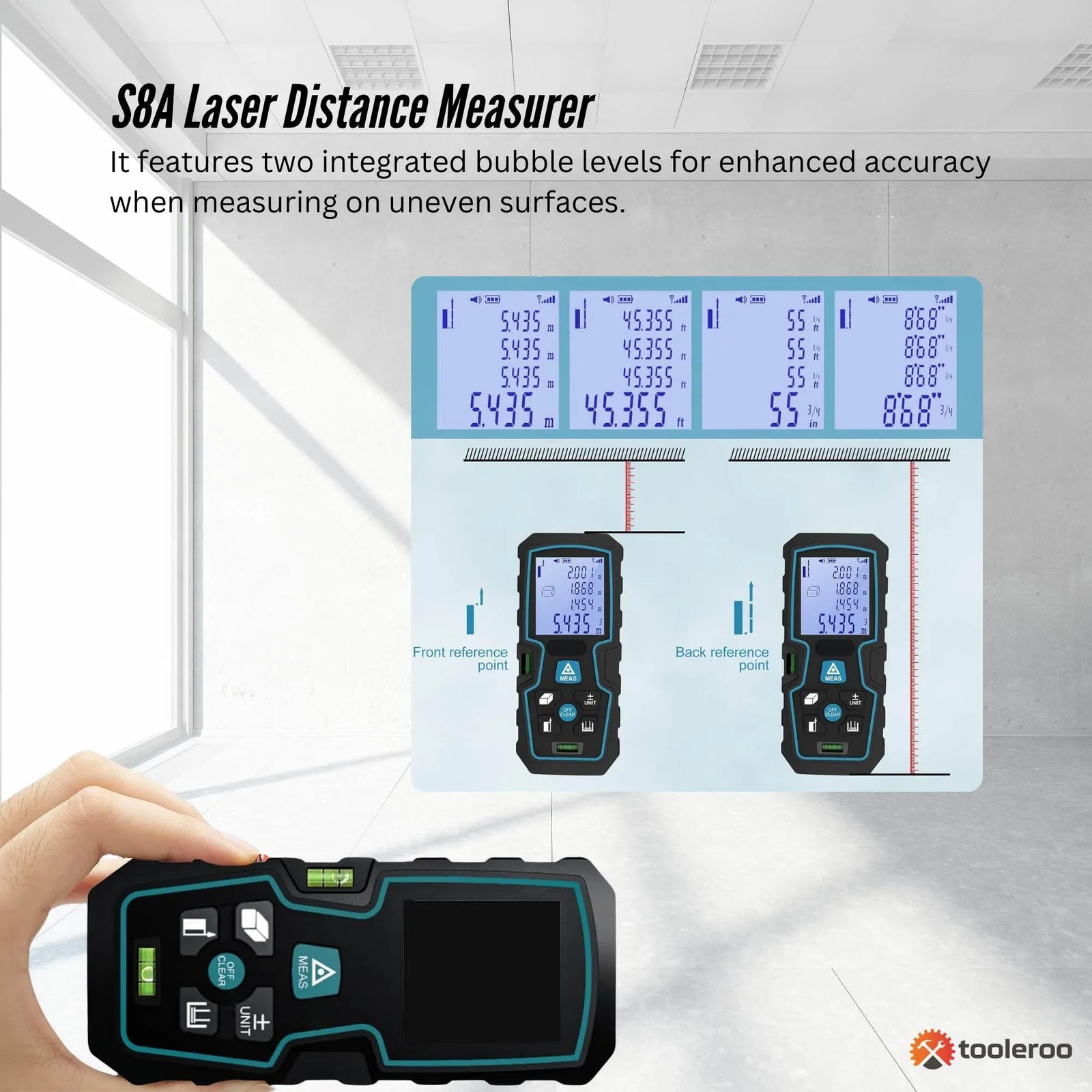 Tooleroo 40m Digital Laser Distance Measurer - LCD Area Volume Meter Tool
