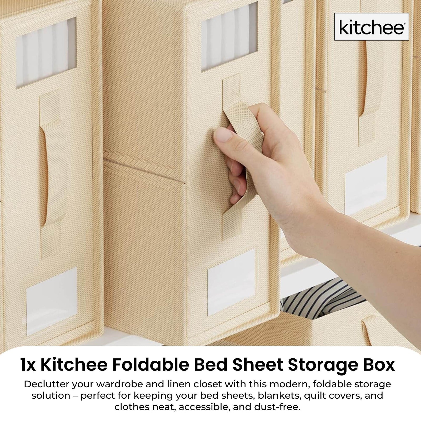 1x  Foldable Bed Sheet Storage Box - Linen and Closet Organiser Beige