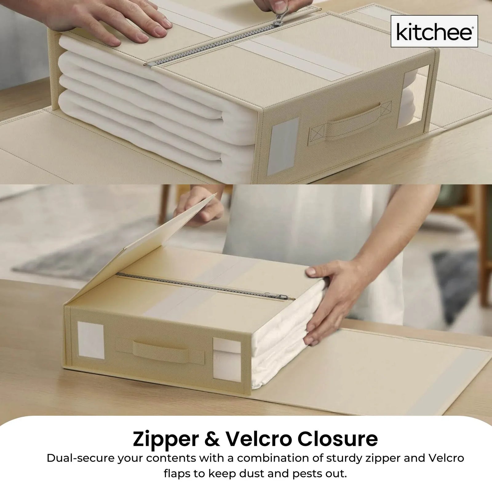 1x  Foldable Bed Sheet Storage Box - Linen and Closet Organiser Beige