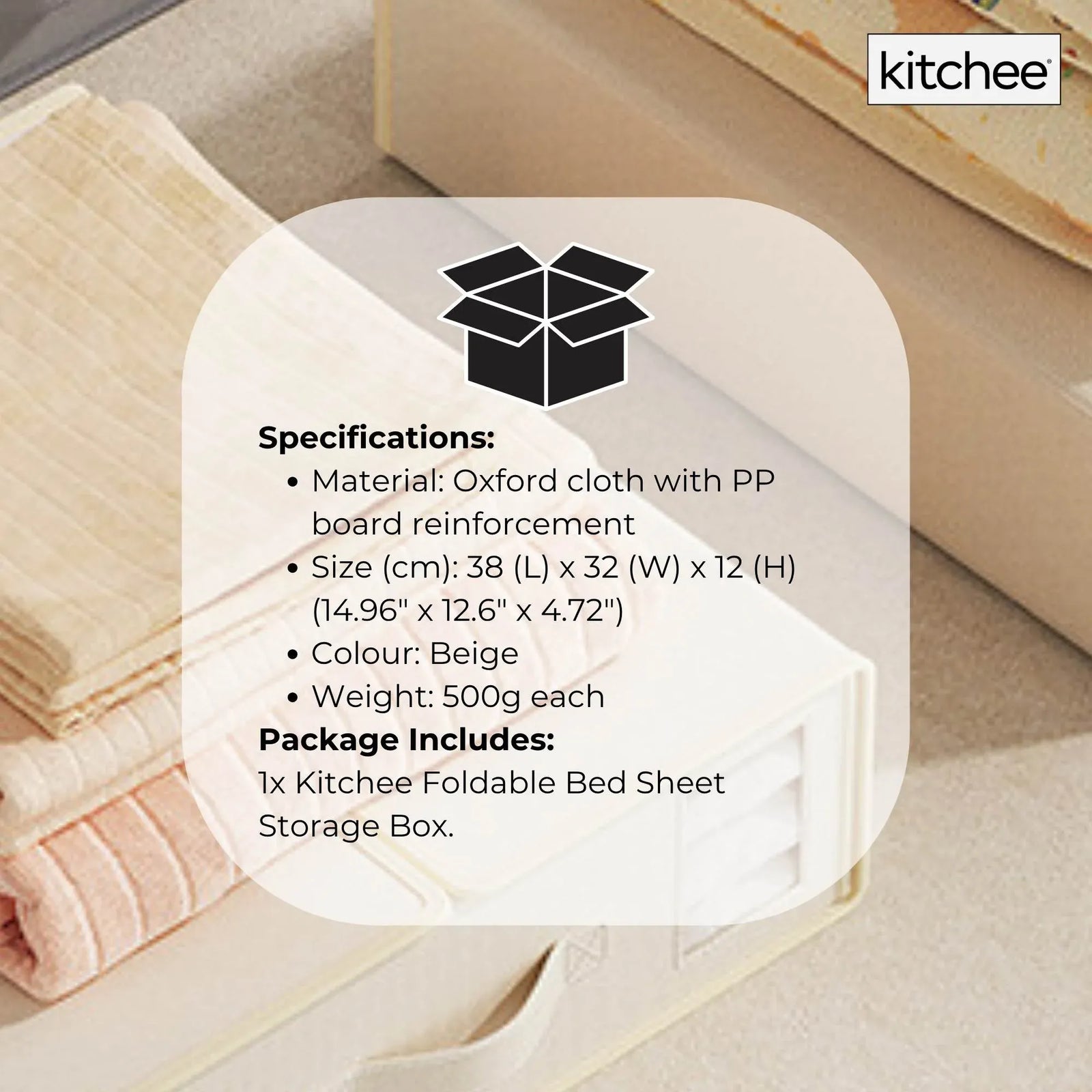 1x  Foldable Bed Sheet Storage Box - Linen and Closet Organiser Beige