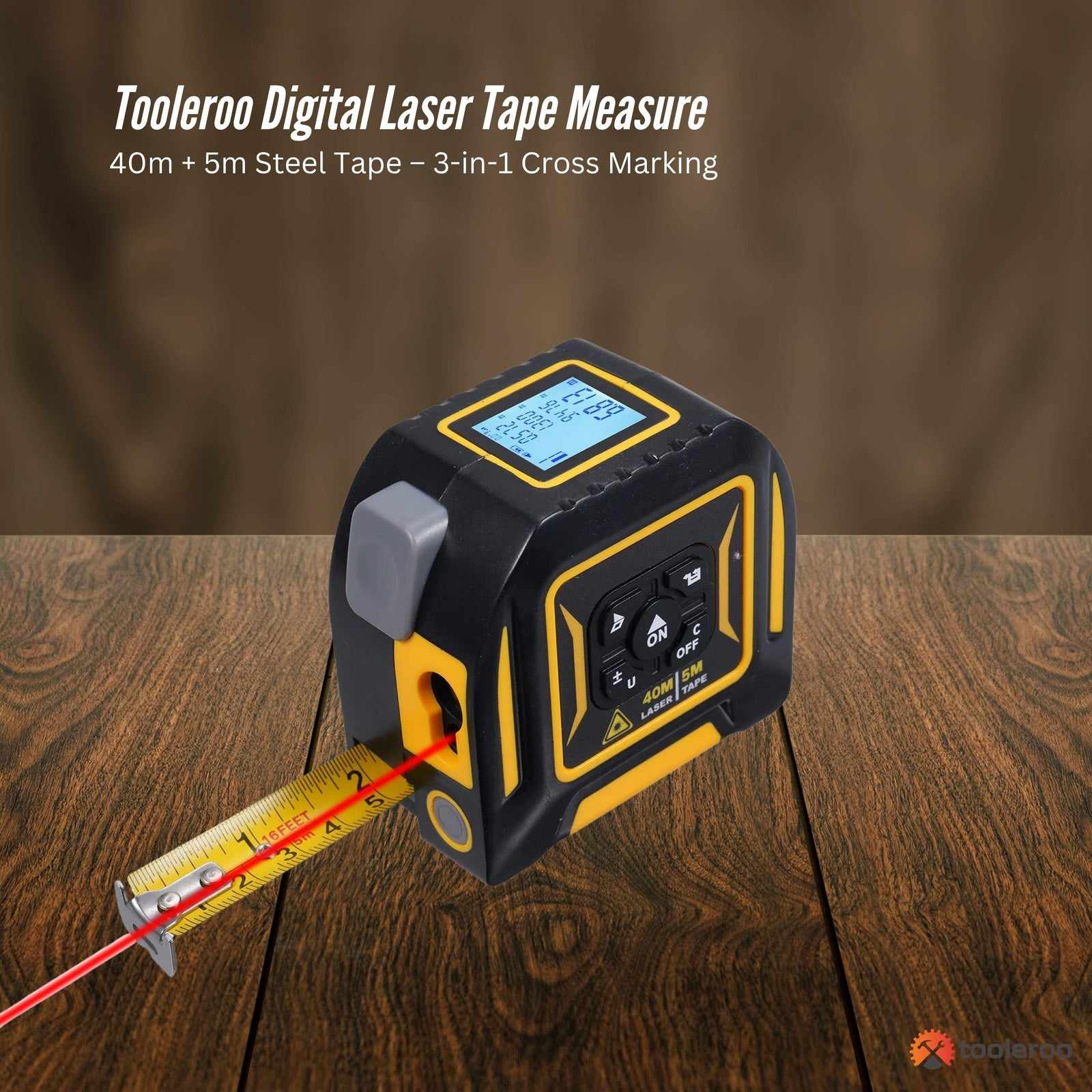 40m Digital Laser Tape Measure + 5m Steel Tape – 3-in-1 Cross Marking